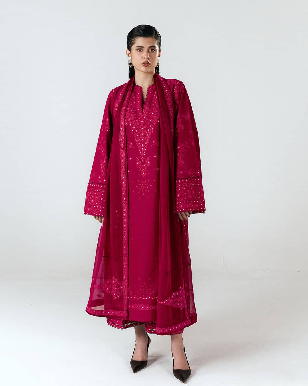 Hot🔥Seller/Jugnu Lahore Lawn/Vol 3/Sela/Red/Chiffon Embroideried Dupatta