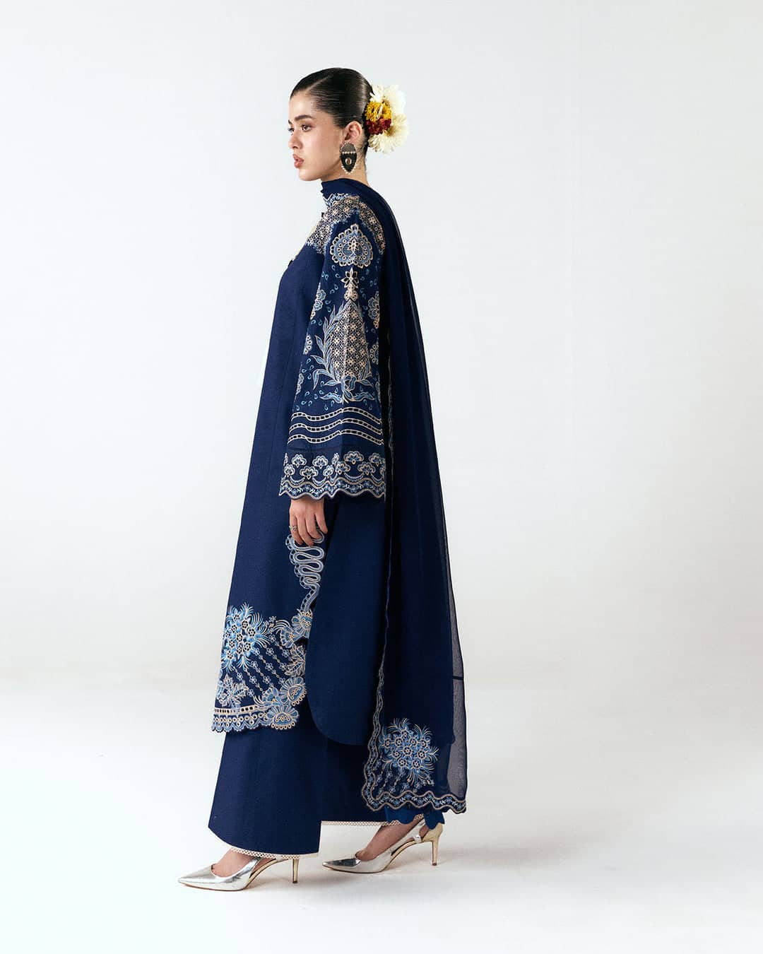 Hot🔥Seller/Jugnu Lahore Lawn/Vol 3/Tiva/Dark Blue/Embroideried Chiffon Dupatta