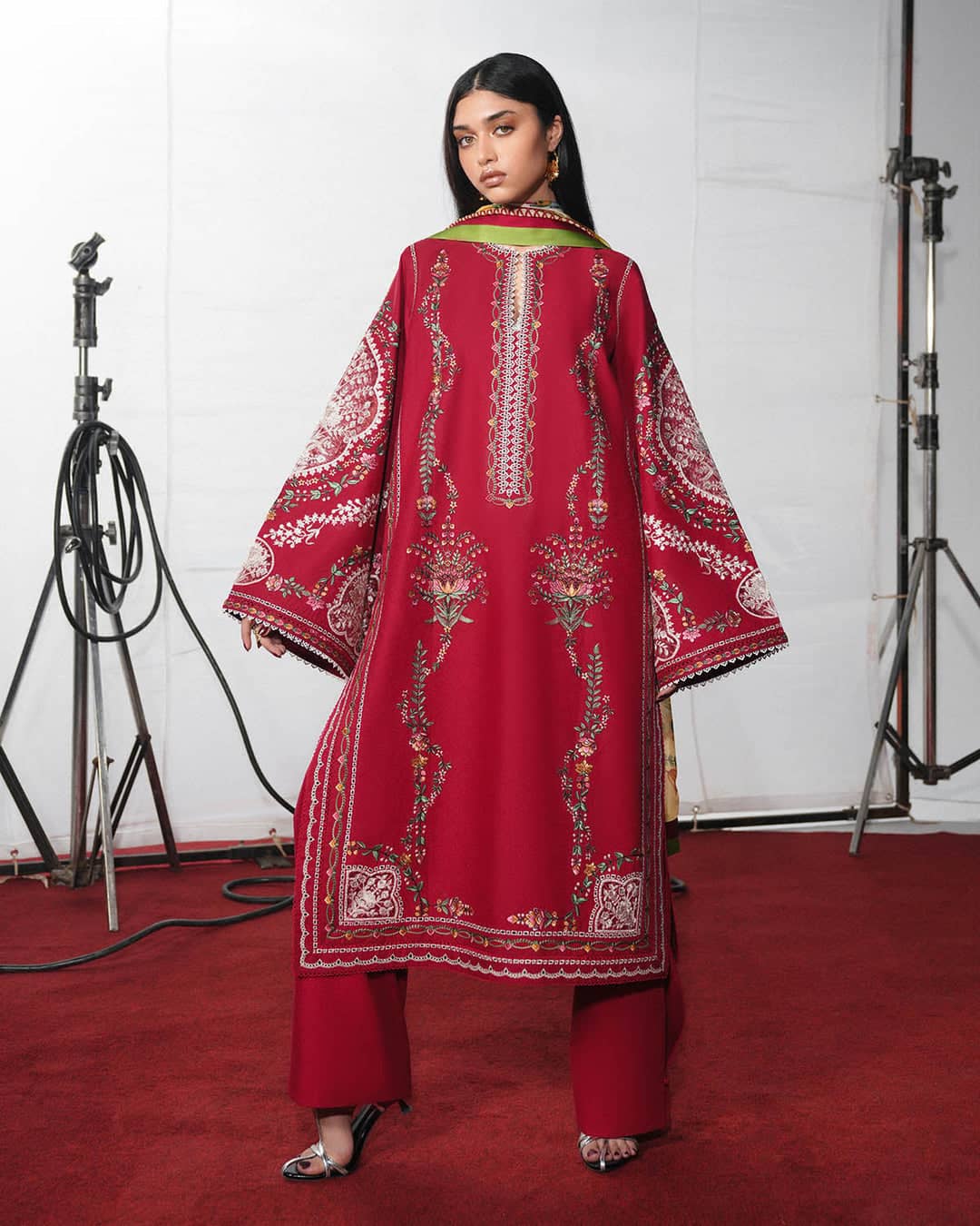 Restocked/Jugnu Lahore Lawn/Diryaz/Red