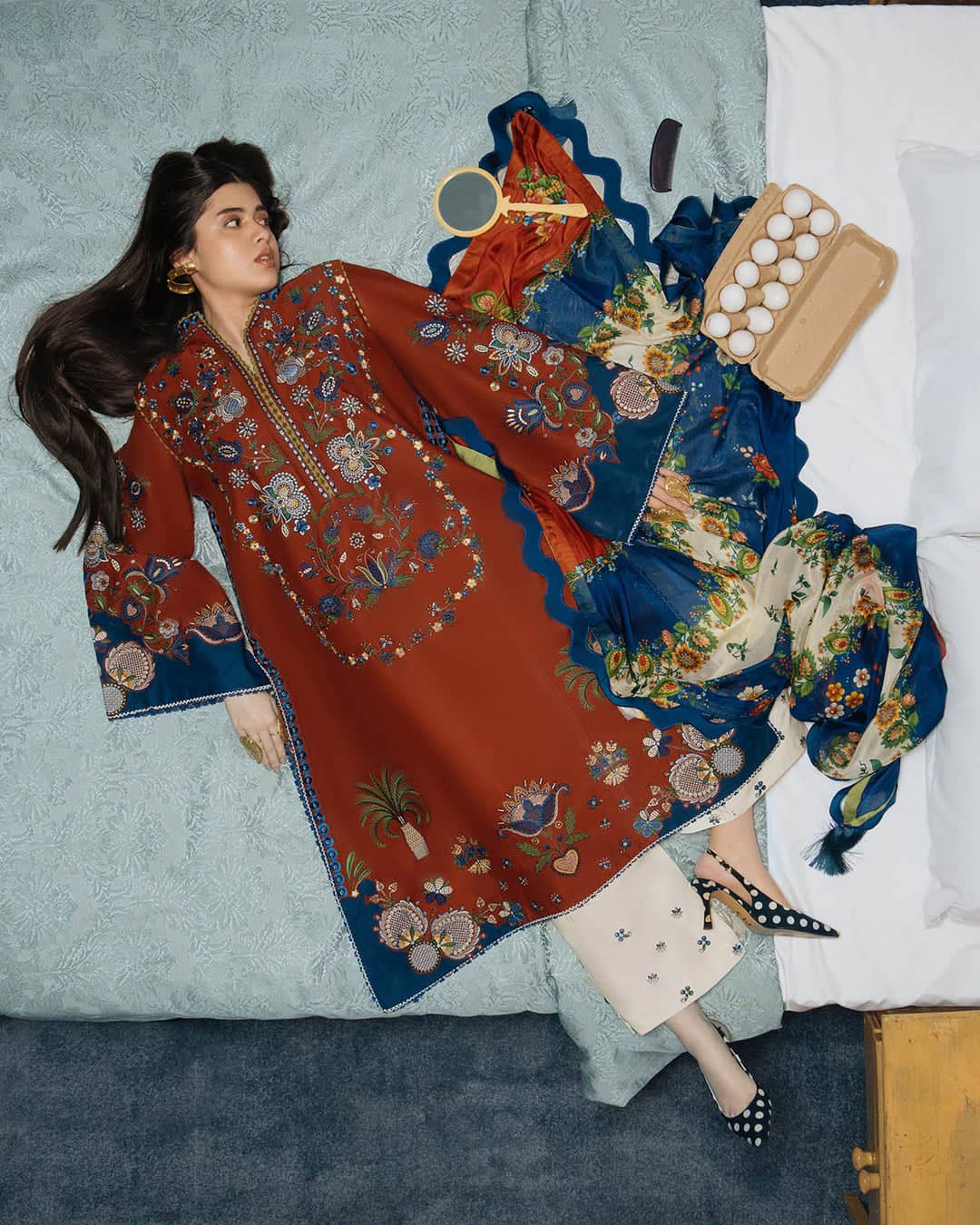Restocked/Jugnu Lahore Lawn/Tahmi/Rust-Ivory