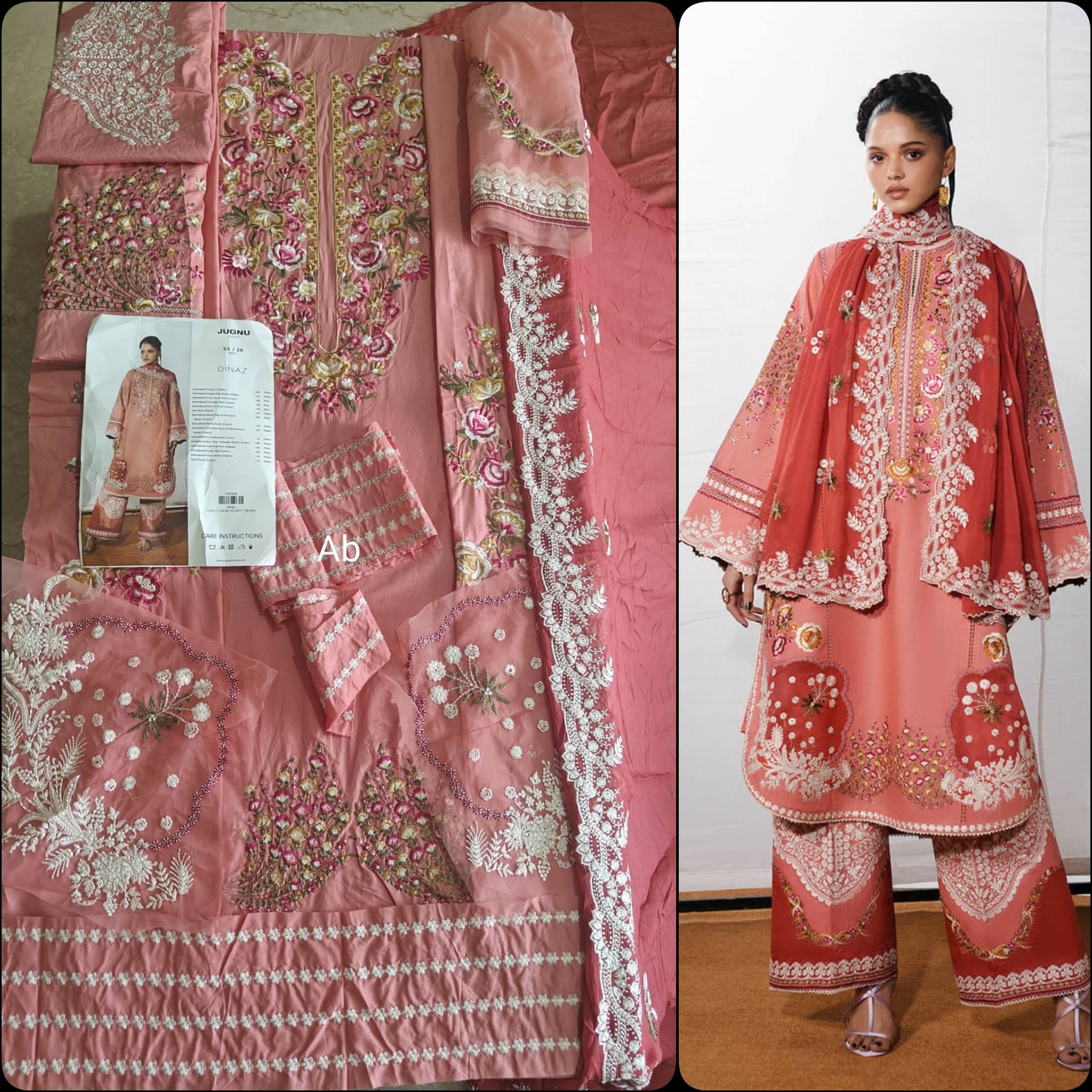 Hot🔥Seller‼️Open Pic/Jugnu Lahore Lawn/Dinaz/Pink