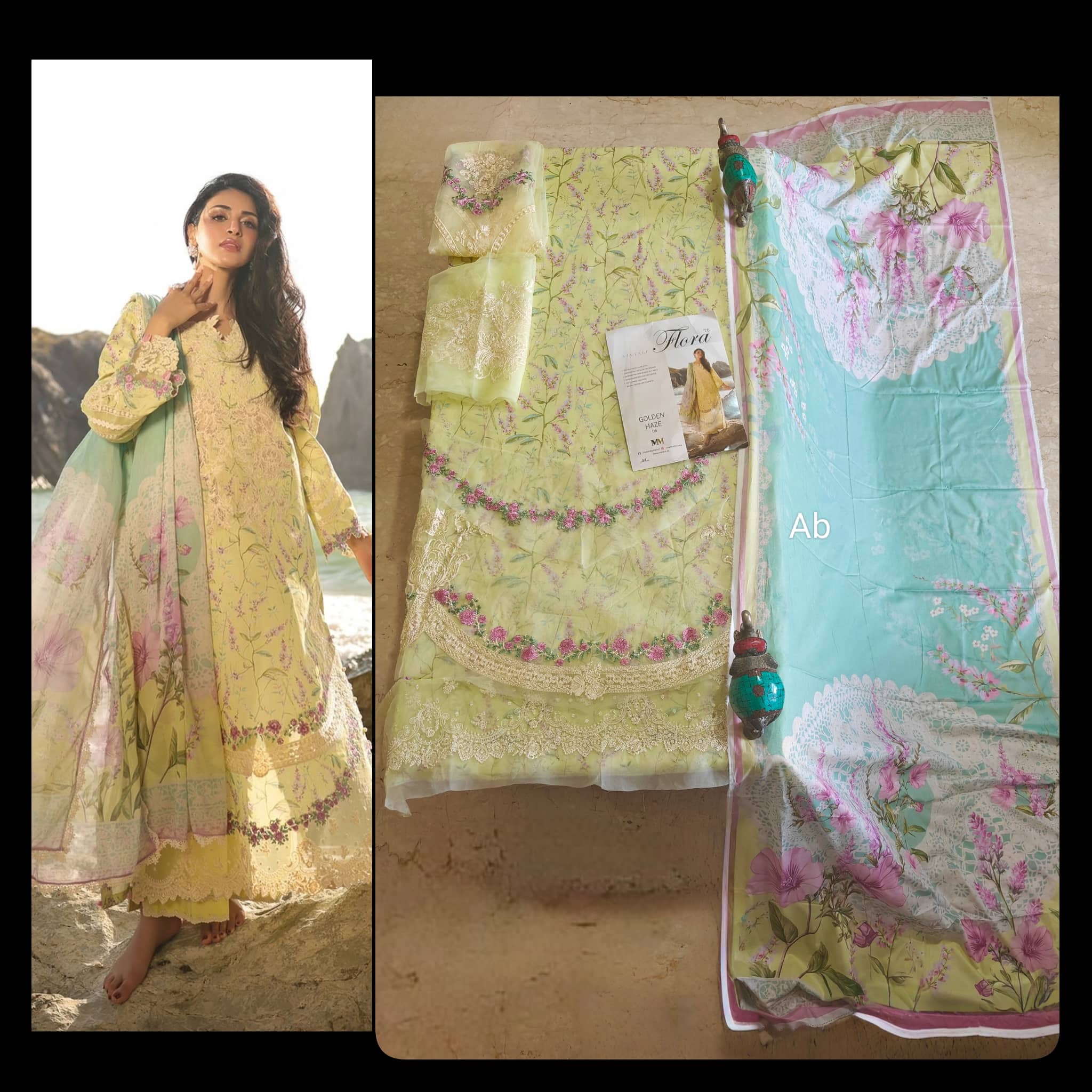 Sale‼️Open Pic/Manara Luxury Lawn 26/Golden Haze/Lime Yellow