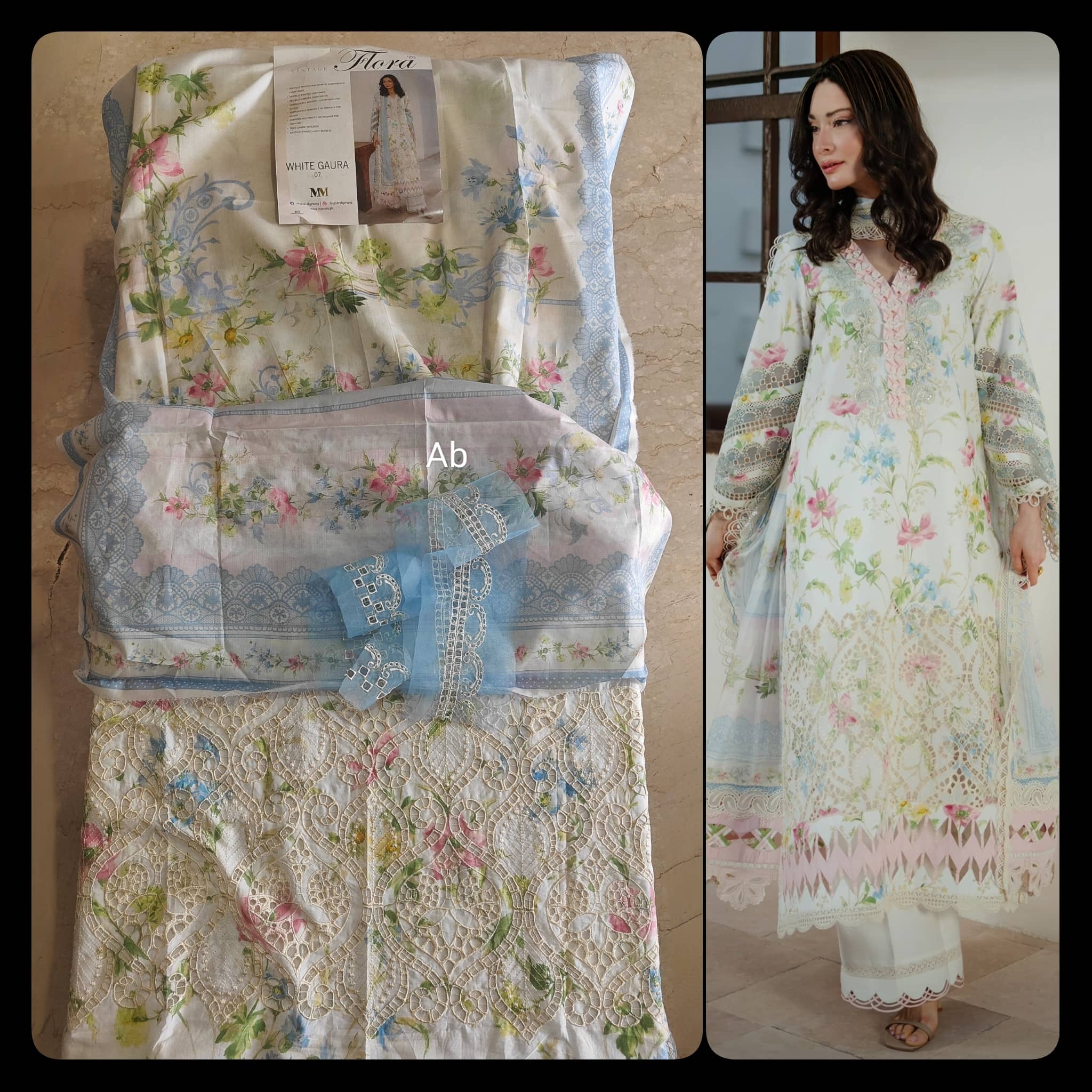 Sale‼️Open Pic/Manara Luxury Lawn 26/White Gaura/Off White