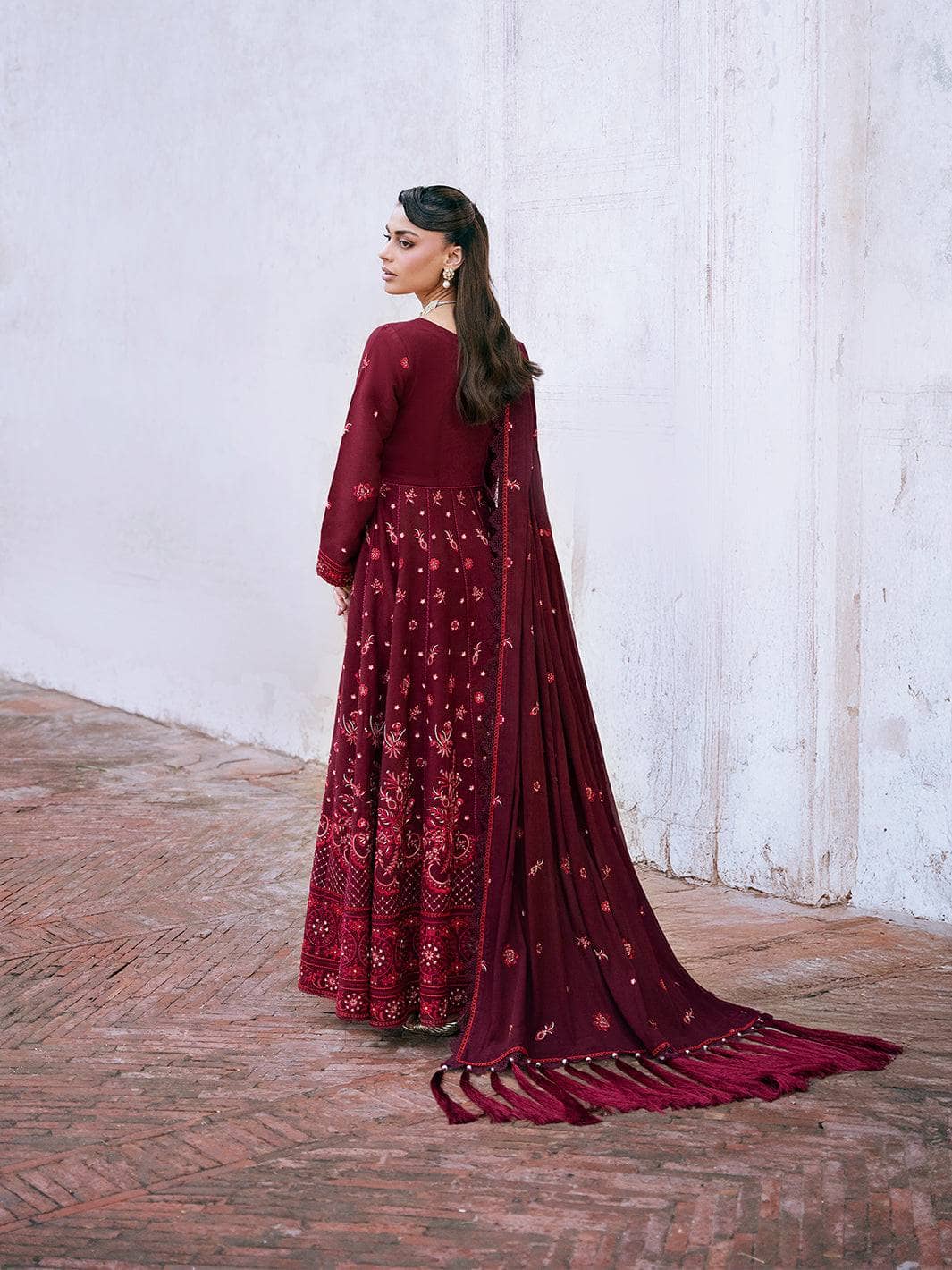 Mahnur Amelia Luxury Winter 26/Wool Shawl/Corduroy/Deep Crimson/AM 11