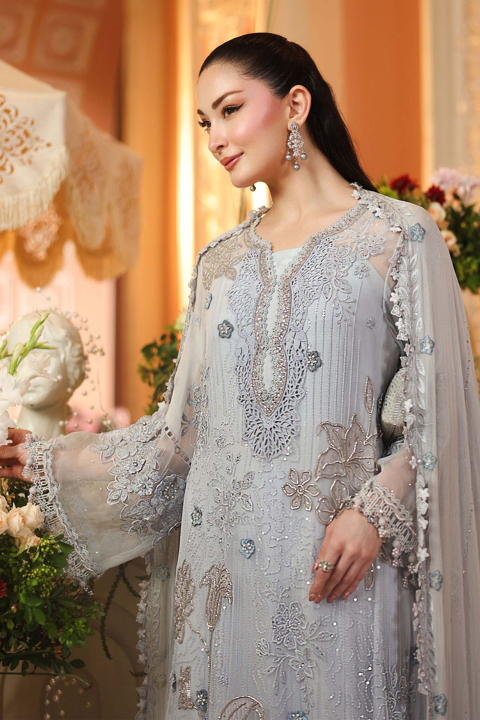 Hot🔥Seller/Maria B Chiffon/ Royal Tea Affair/06/Muted Blue/Ice Blue