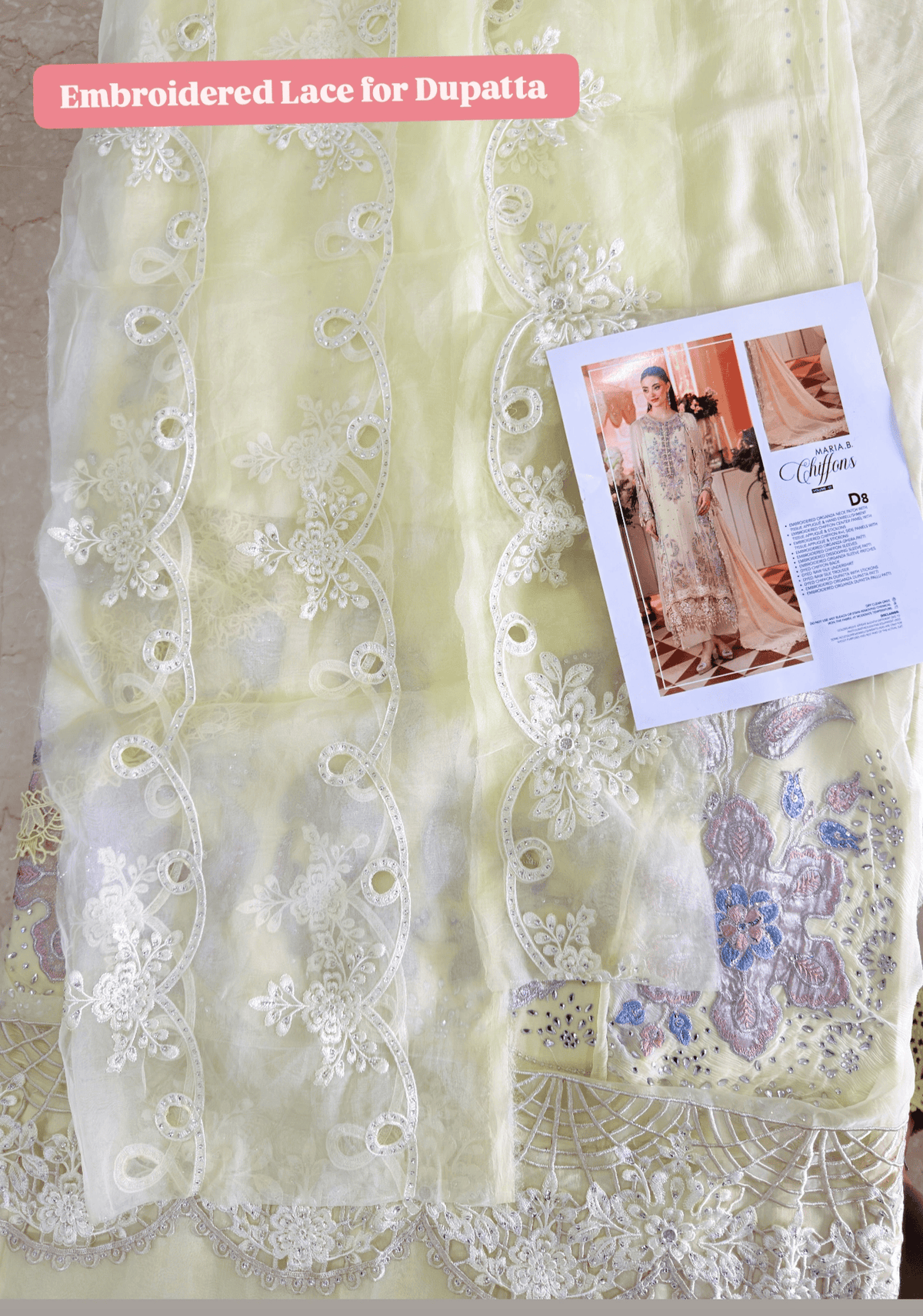 Sale‼️Open Pic/Maria B Chiffon/ Royal Tea Affair/08/Pastel Sunshine/Lime Yellow