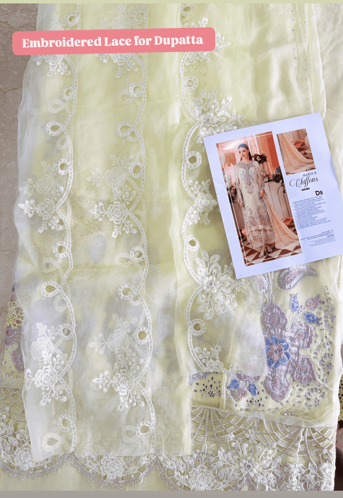 Sale‼️Open Pic/Maria B Chiffon/ Royal Tea Affair/08/Pastel Sunshine/Lime Yellow