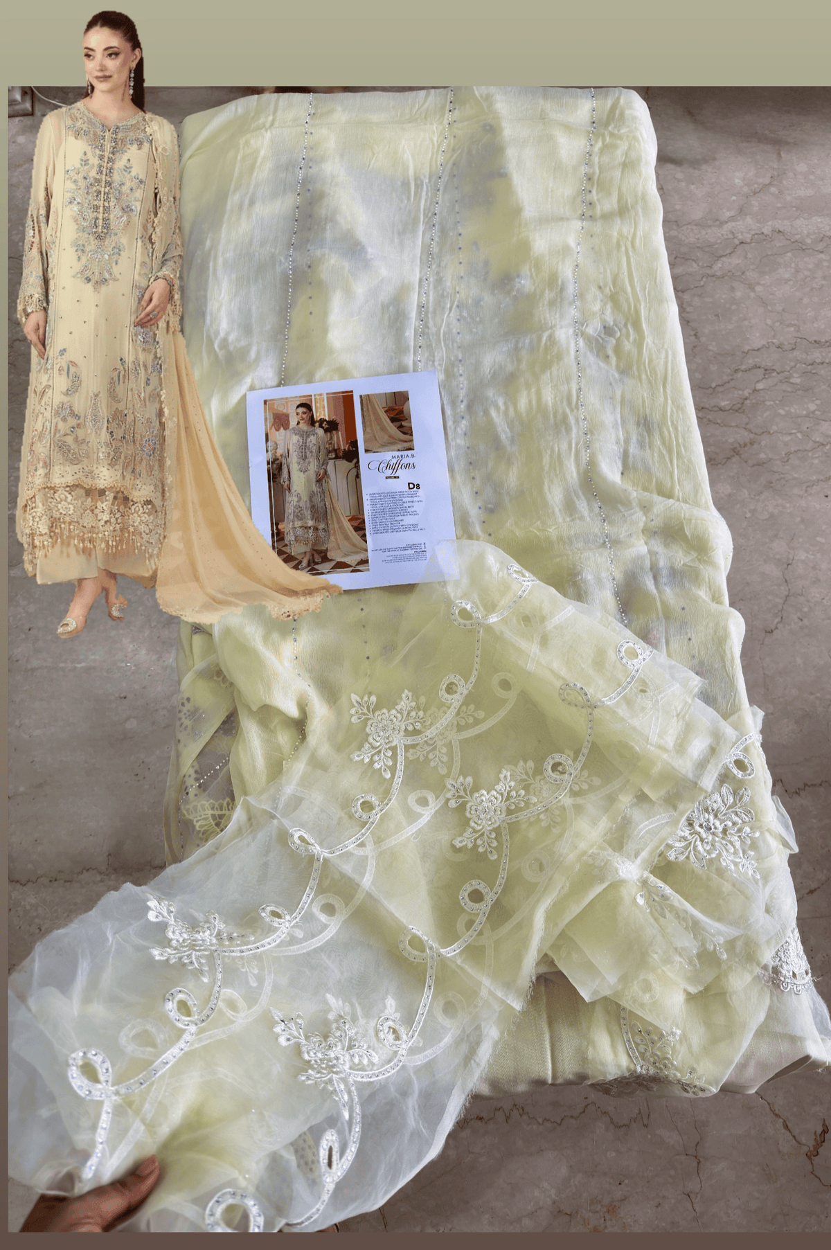 Sale‼️Open Pic/Maria B Chiffon/ Royal Tea Affair/08/Pastel Sunshine/Lime Yellow