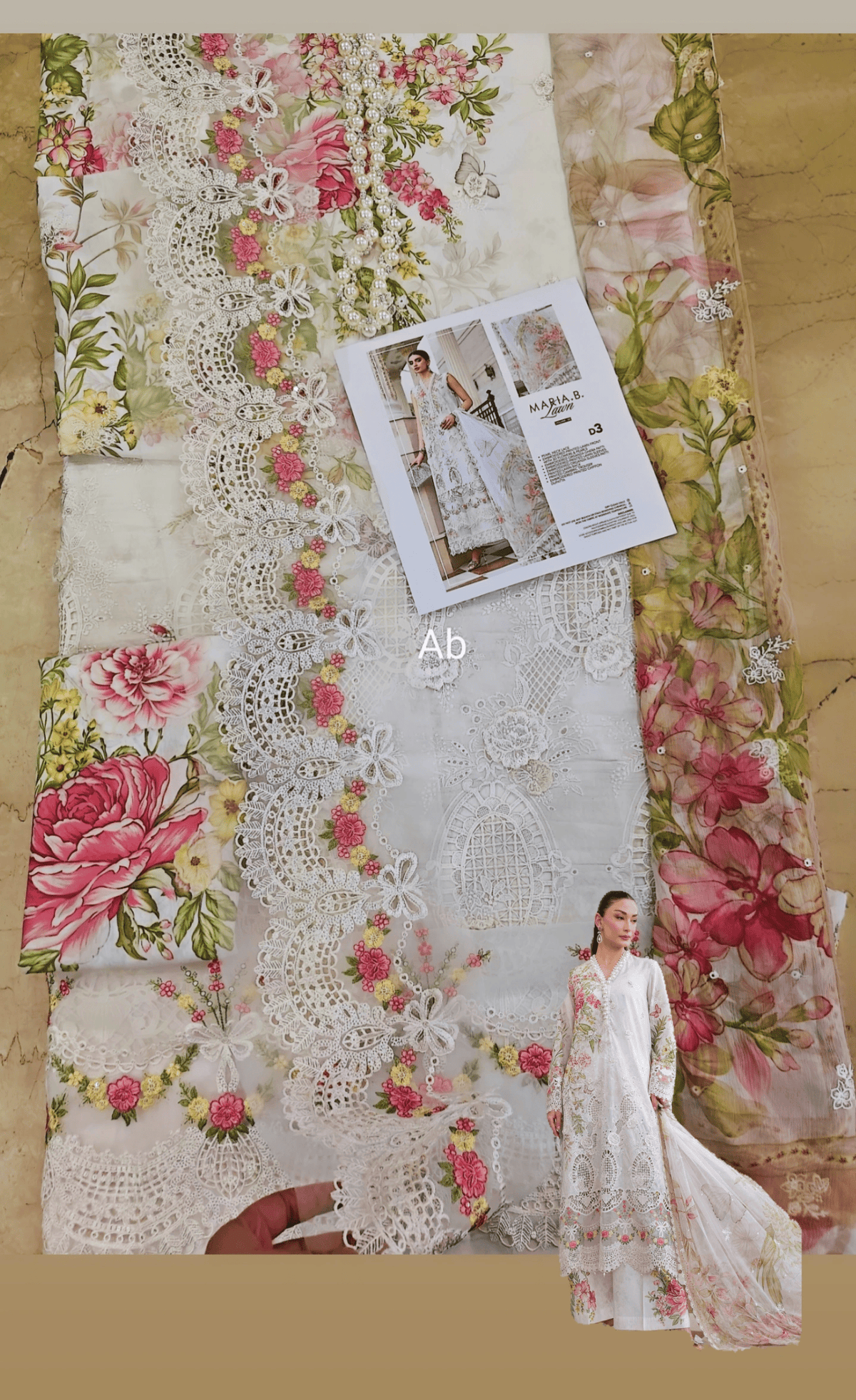 Open Pic/Hot🔥Seller‼️ Maria B Luxury Lawn 26/Vol 2/D-03/Off White