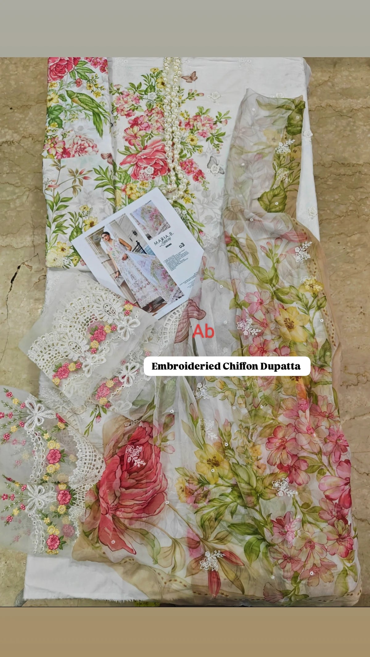 Open Pic/Hot🔥Seller‼️ Maria B Luxury Lawn 26/Vol 2/D-03/Off White