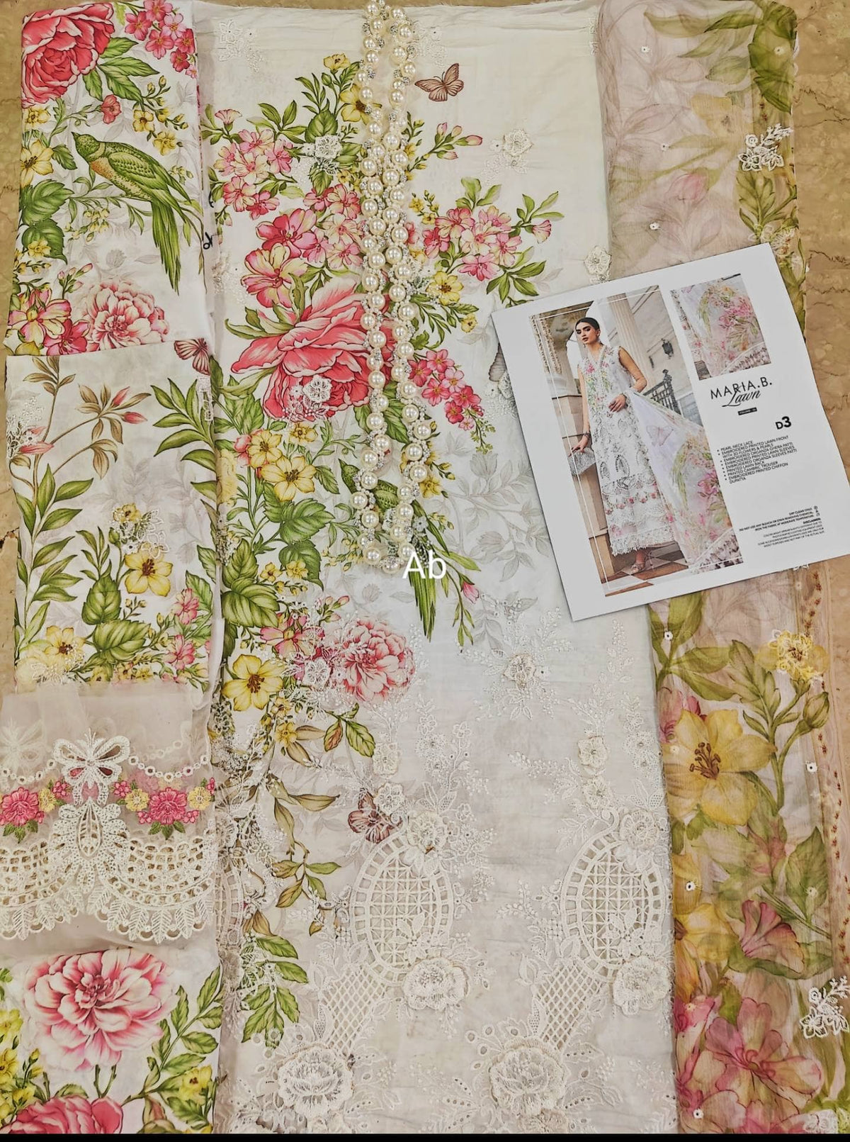 Open Pic/Hot🔥Seller‼️ Maria B Luxury Lawn 26/Vol 2/D-03/Off White