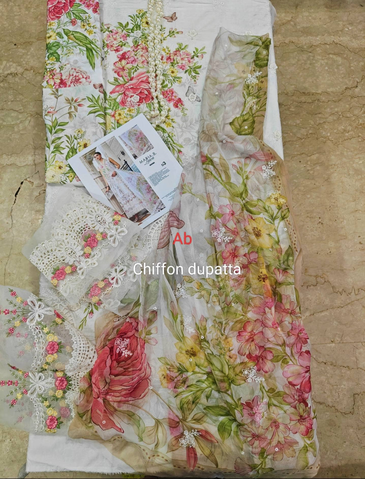 Open Pic/Hot🔥Seller‼️ Maria B Luxury Lawn 26/Vol 2/D-03/Off White