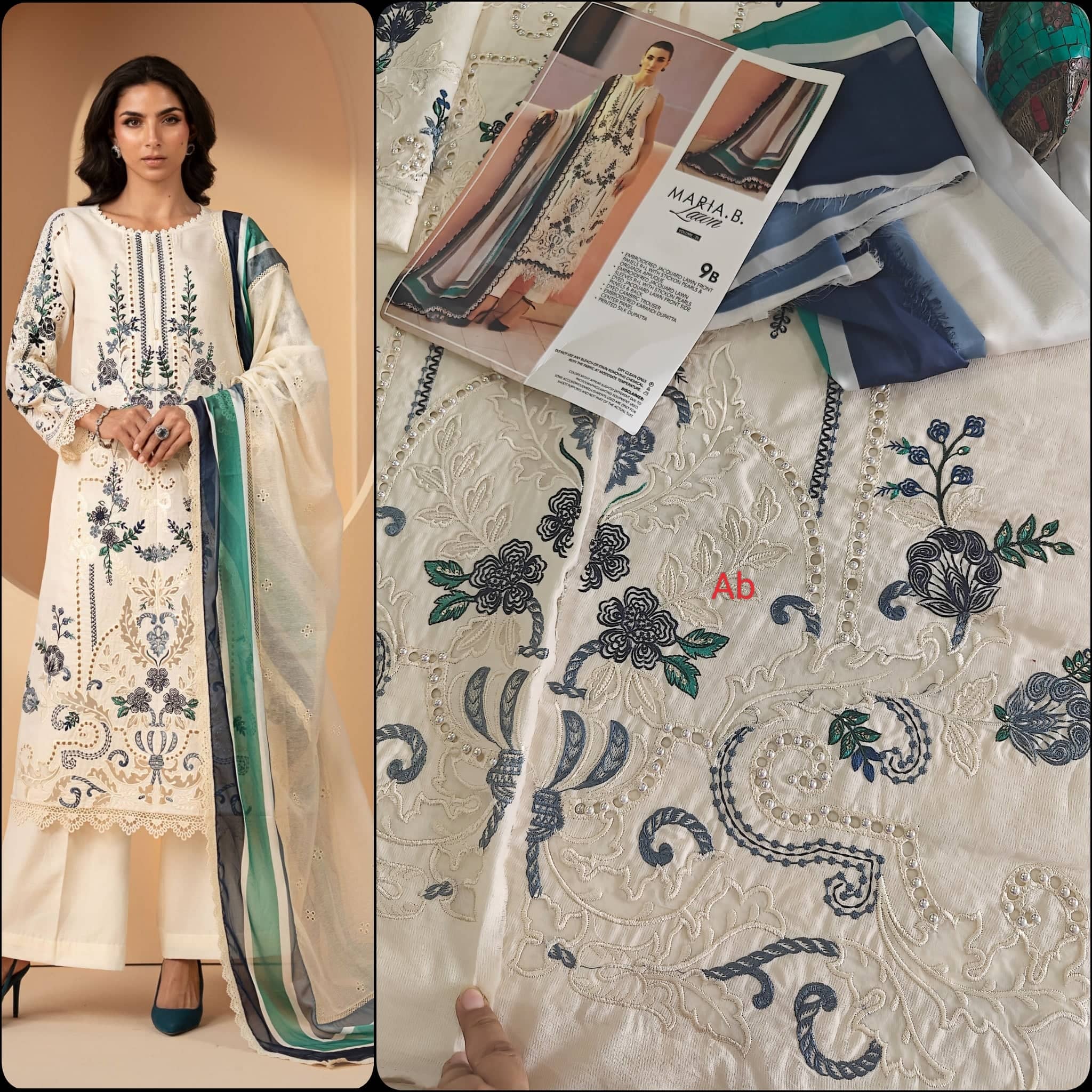 Open Pic/Maria B Eid Lawn 26/9B/Off White/Silk Dupatta
