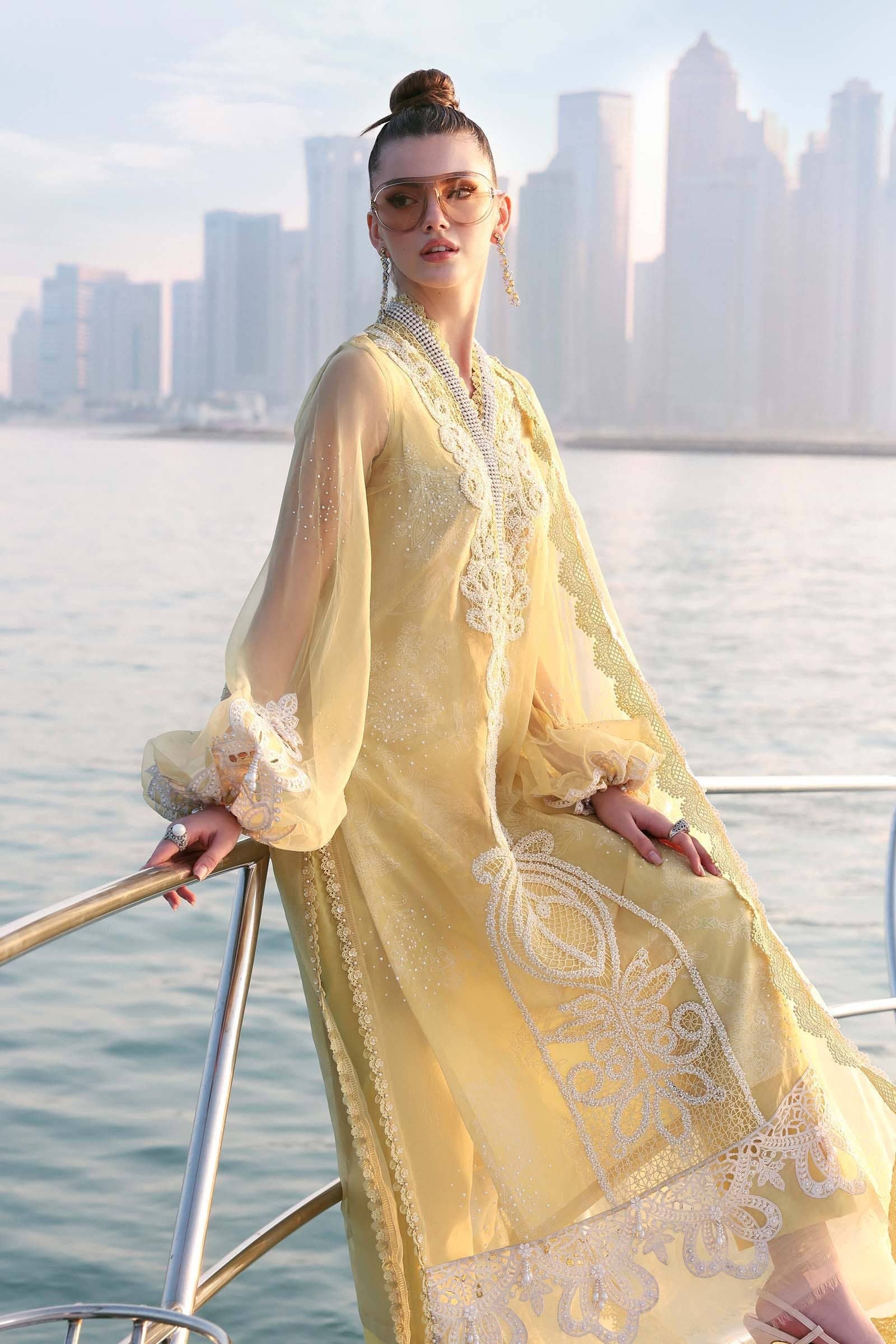 Restocked/Maria B Lawn 26/4B/Yellow & Off White