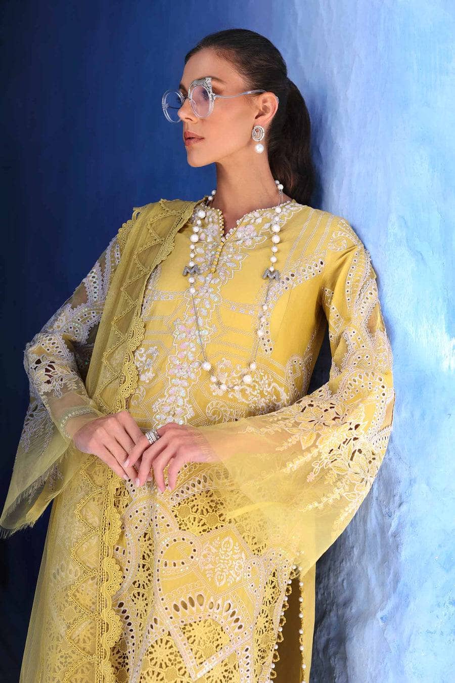 Maria B Lawn Pakistani Suit Restocked/Maria B Luxury Lawn 25/12A/Lime Yellow