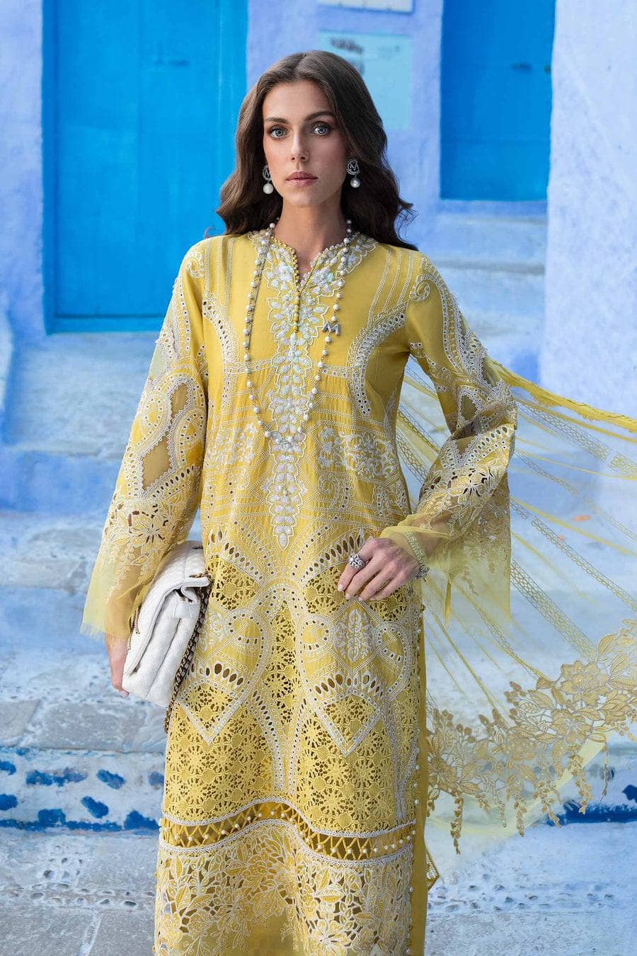 Maria B Lawn Pakistani Suit Restocked/Maria B Luxury Lawn 25/12A/Lime Yellow