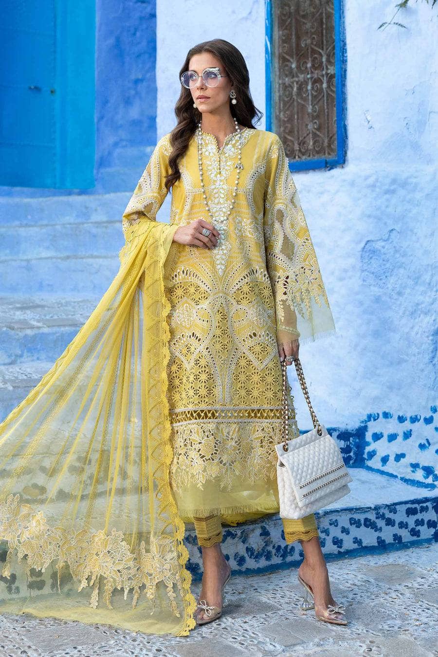 Maria B Lawn Pakistani Suit Restocked/Maria B Luxury Lawn 25/12A/Lime Yellow