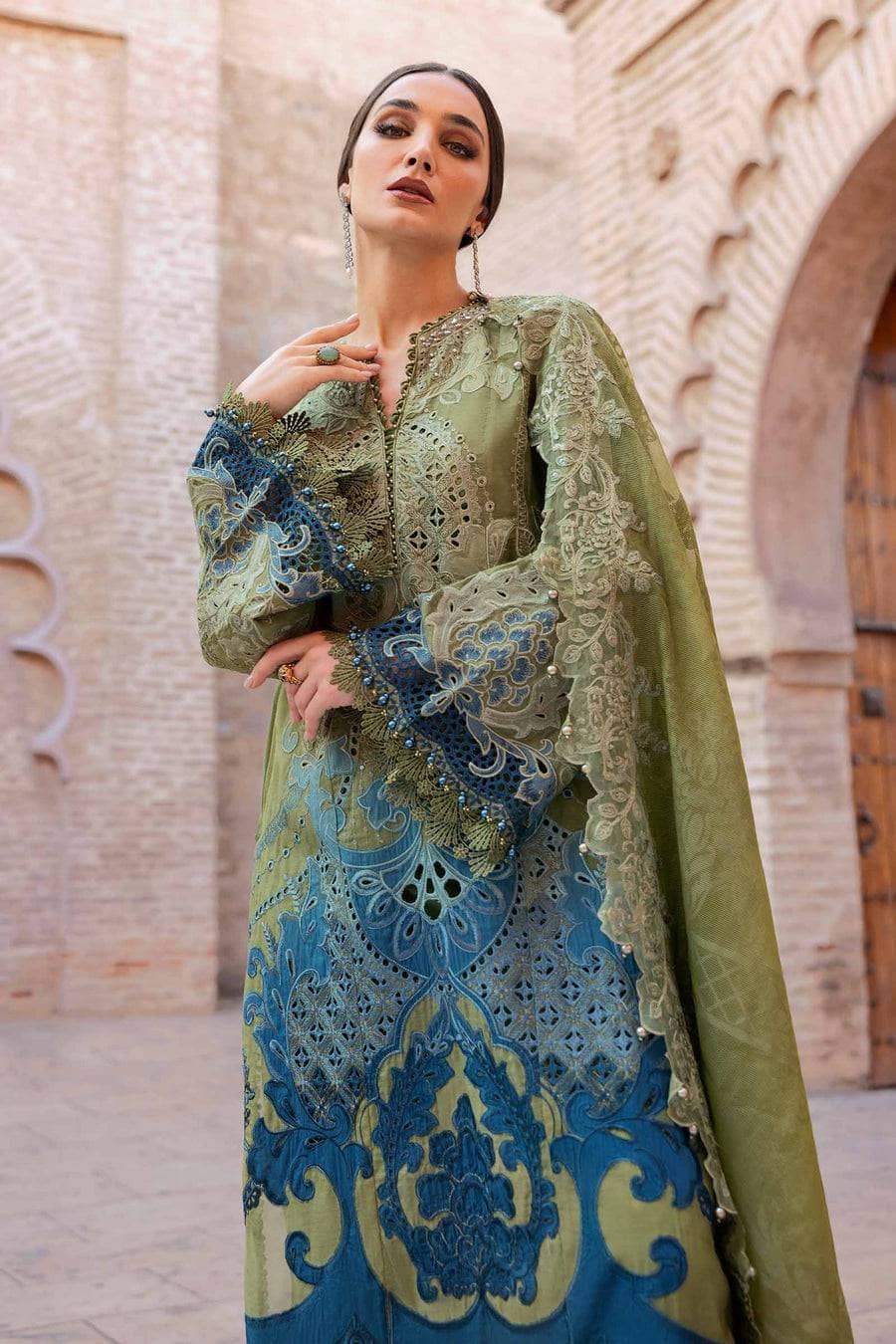 Maria B Lawn Pakistani Suit Restocked/Maria B Luxury Lawn 25/1A/Olive