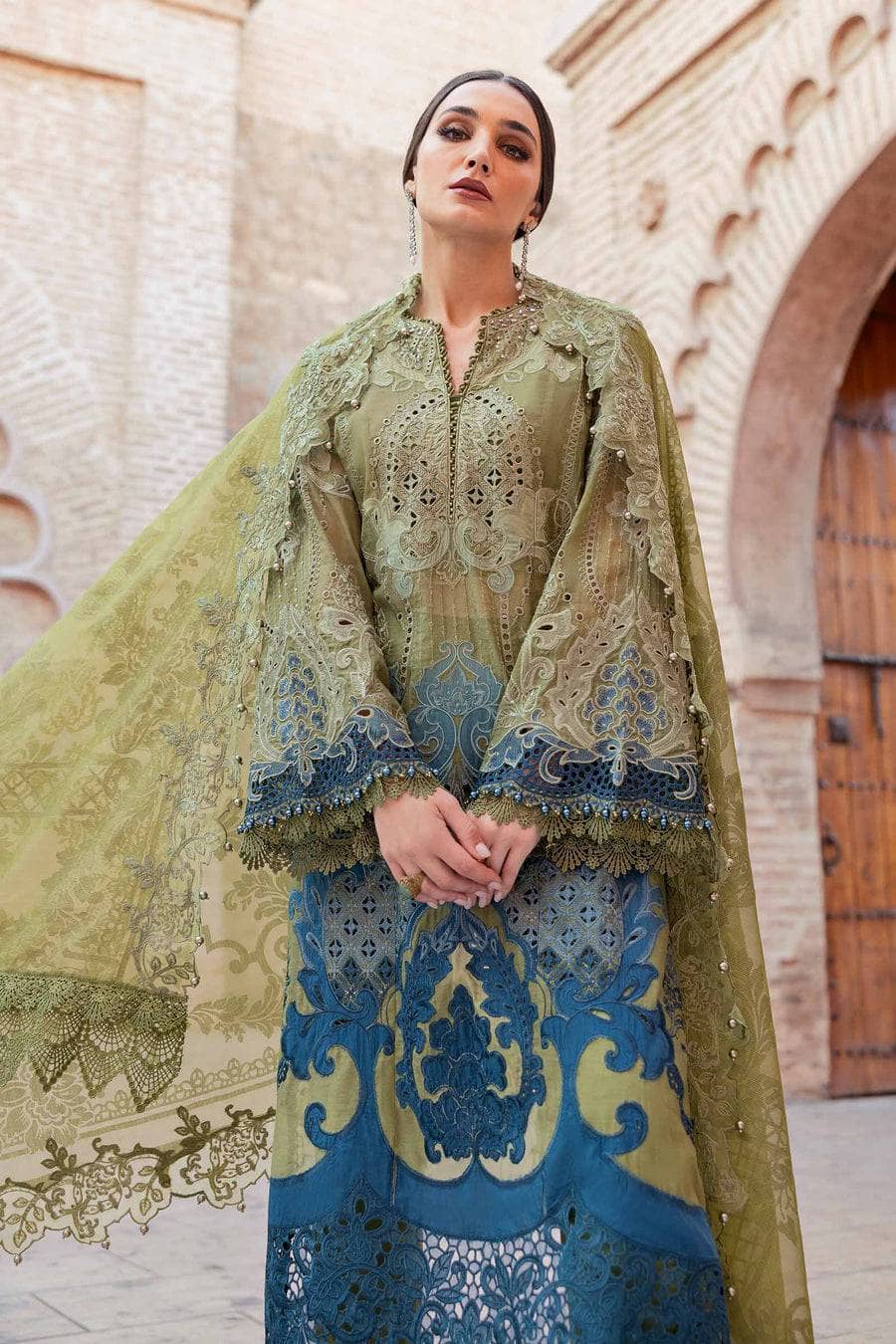Maria B Lawn Pakistani Suit Restocked/Maria B Luxury Lawn 25/1A/Olive