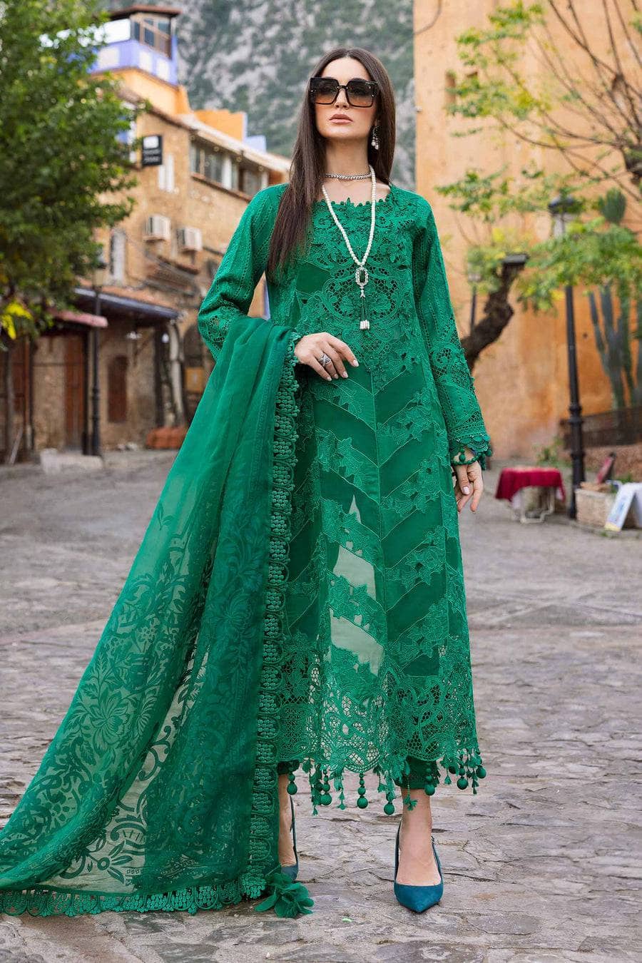 Maria B Lawn Pakistani Suit Restocked/Maria B Luxury Lawn 25/8B/Emerald Green
