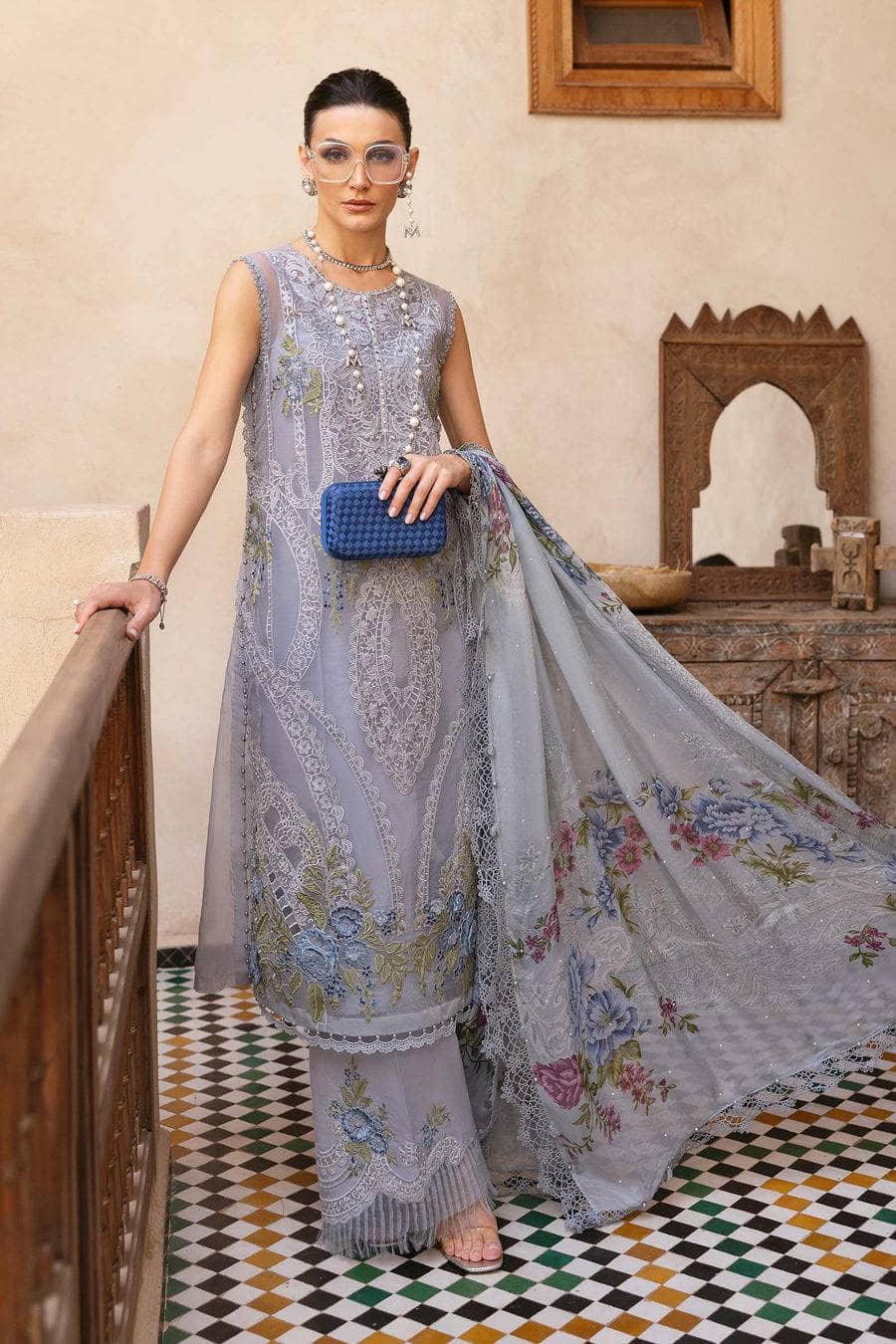 Maria B Lawn Pakistani Suit Restocked/Maria B Luxury Lawn 25/9B/Ice Blue