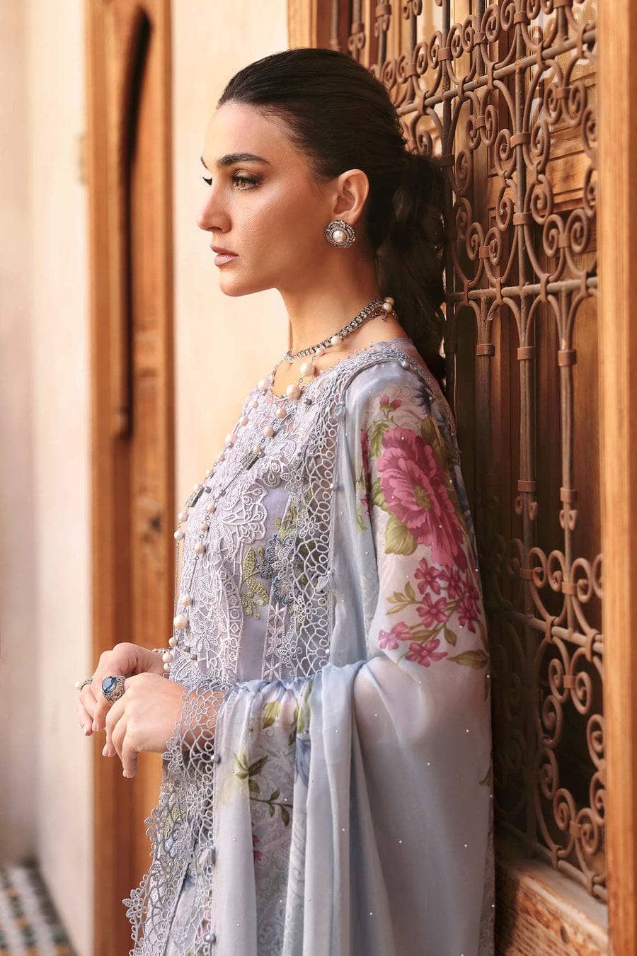 Maria B Lawn Pakistani Suit Restocked/Maria B Luxury Lawn 25/9B/Ice Blue