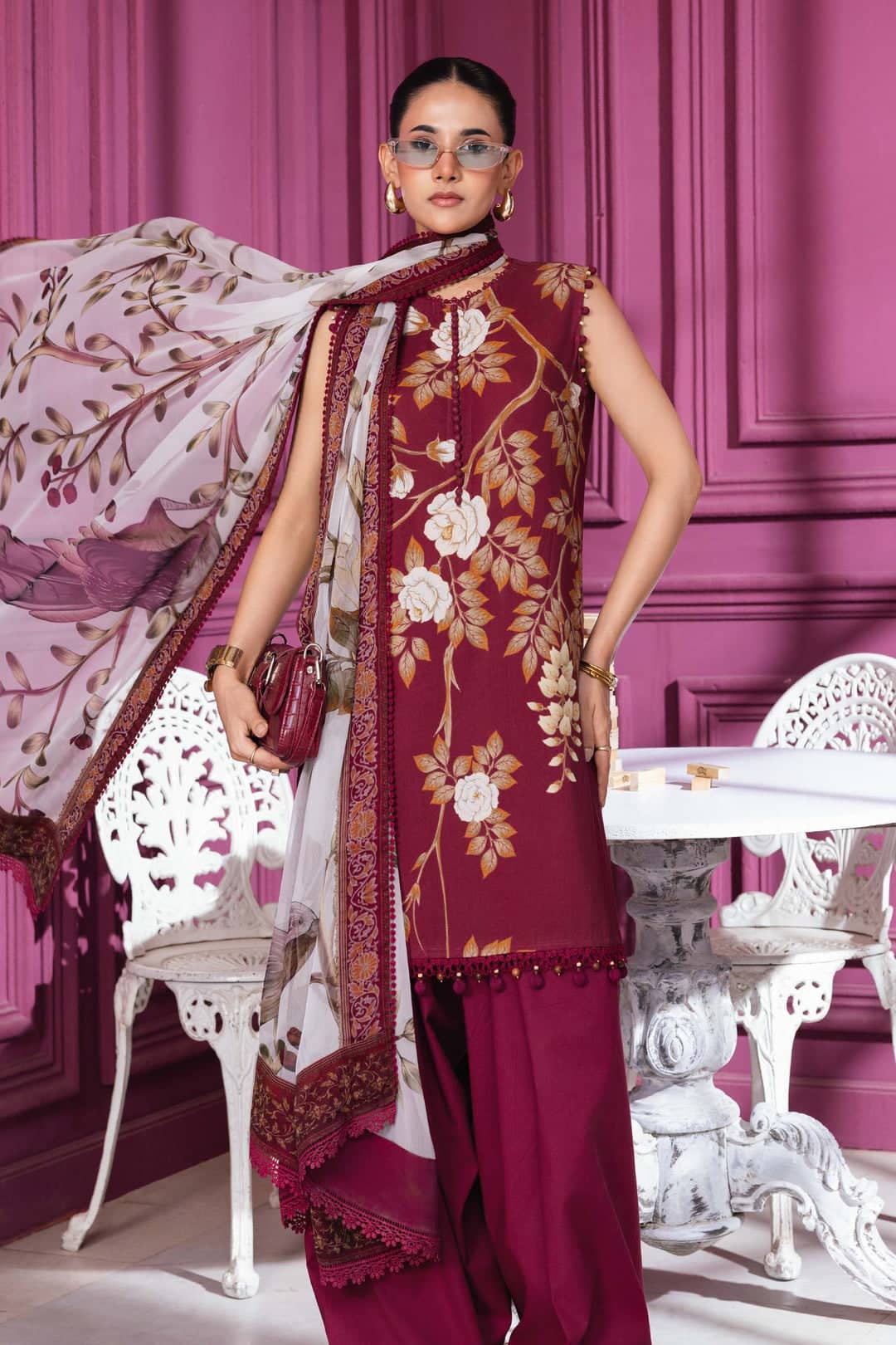 Maria B M Basics Winter Pakistani Suits Maria B M Basics/Vol 2/Linen Suit/2B/Maroon