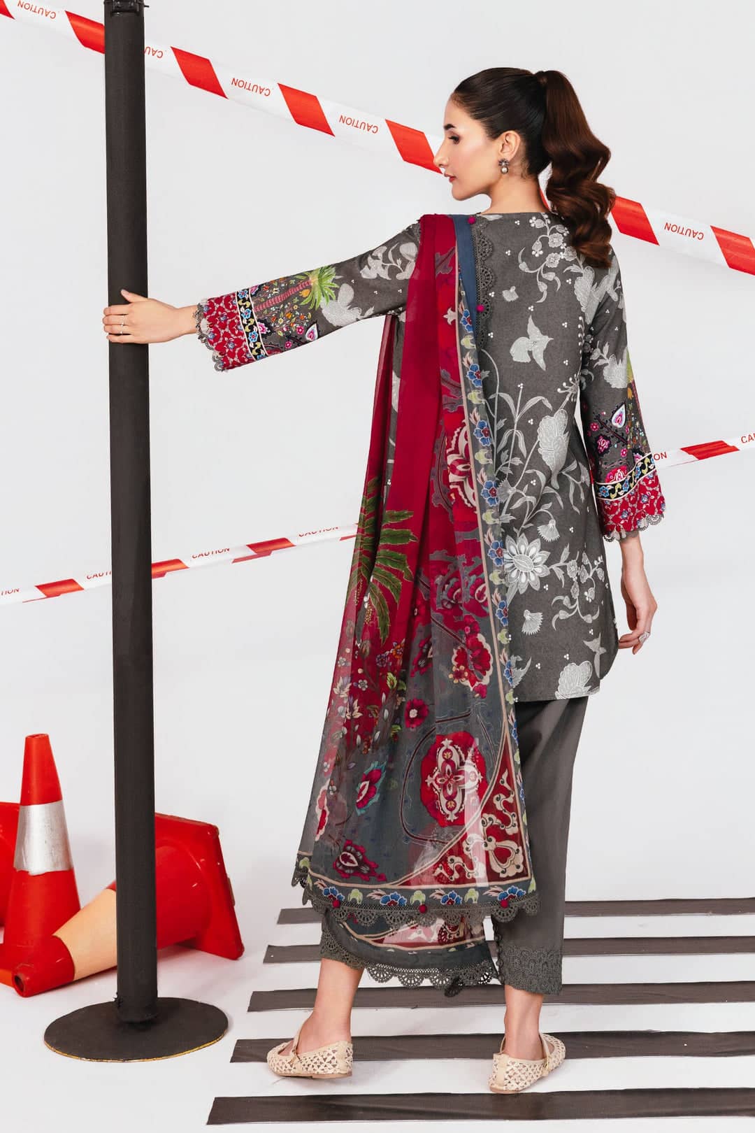Maria B M Basics Winter Pakistani Suits Maria B M Basics/Vol 2/Marina Twill Suit/6A/Charcoal Grey