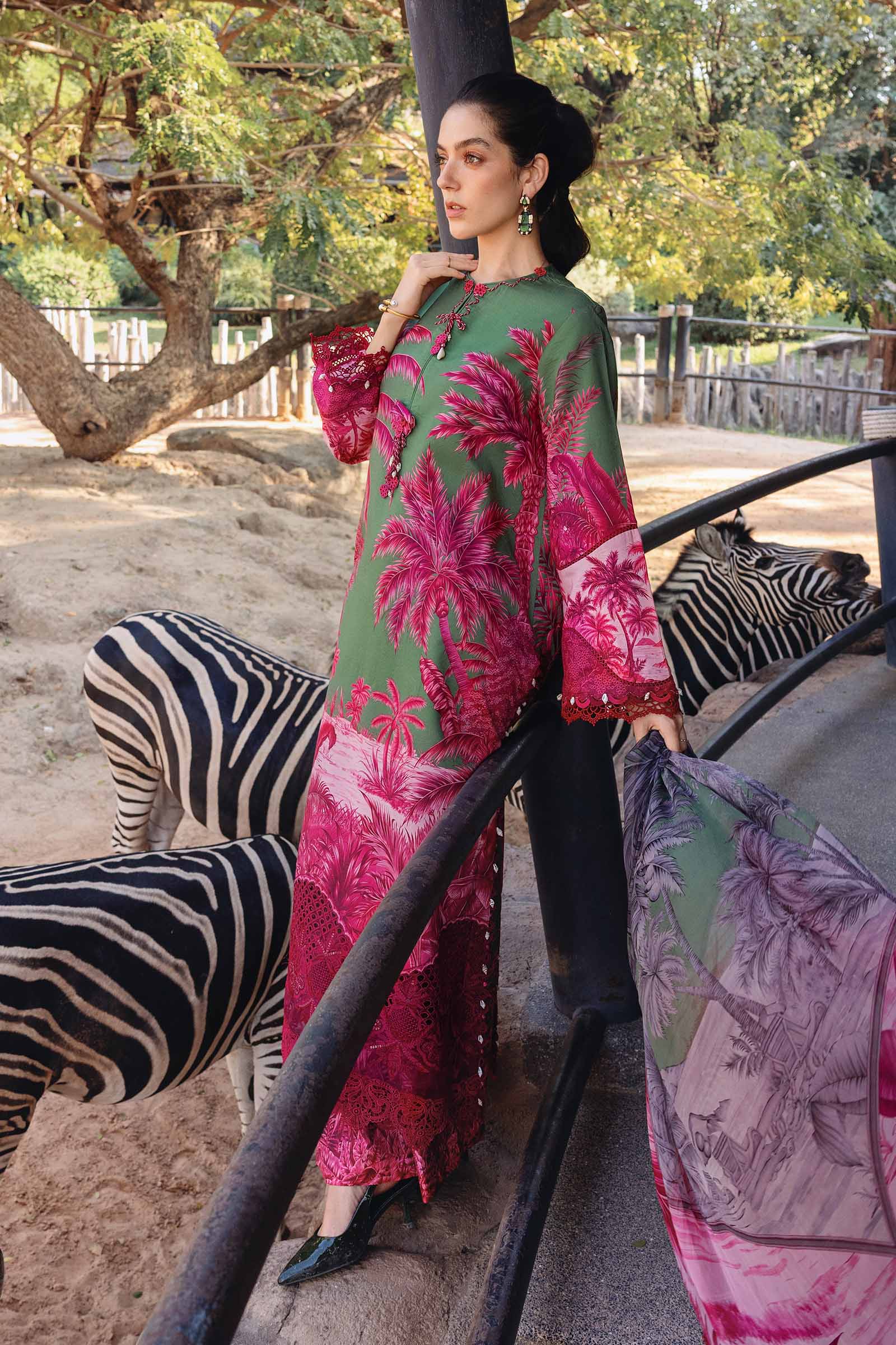 Maria B M Prints 26/Safari Scape/11 B/Green/Chiffon Dupatta