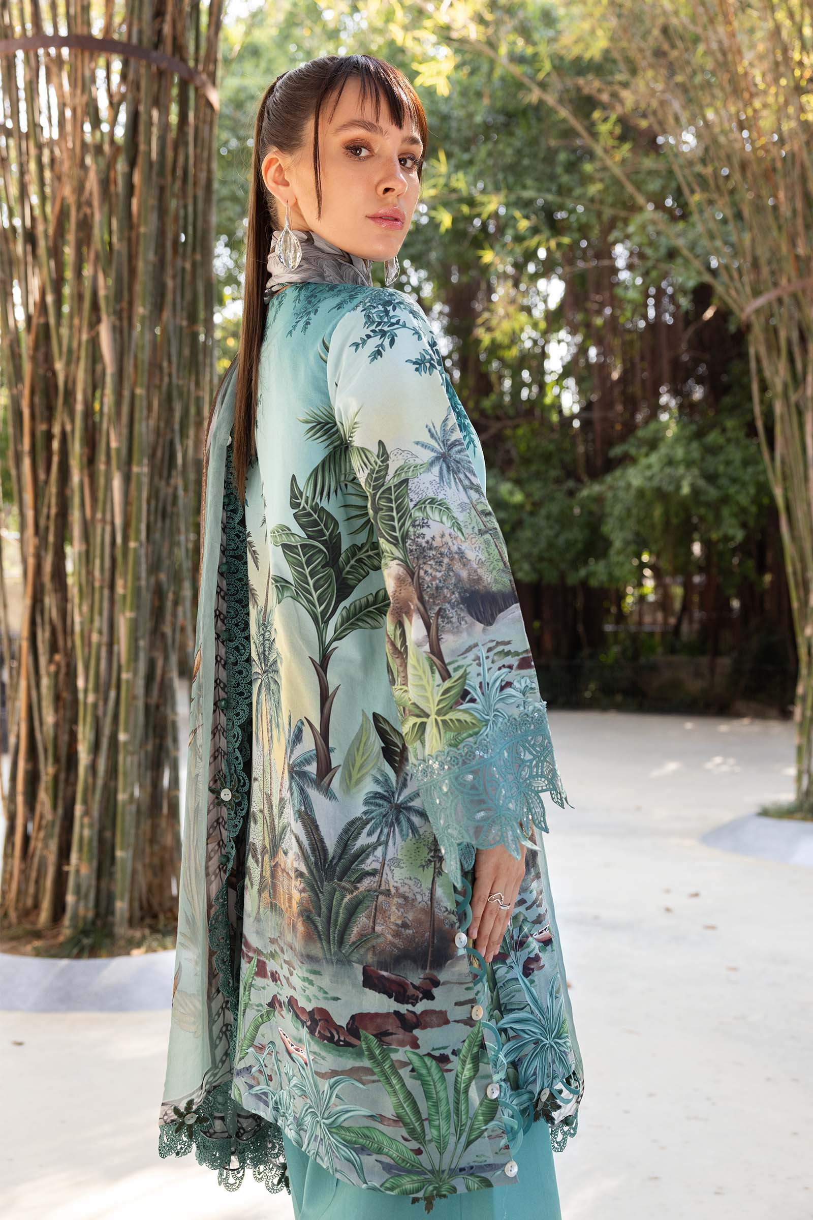 Maria B M Prints 26/Safari Scape/7 A/Sea Green/Chiffon Dupatta