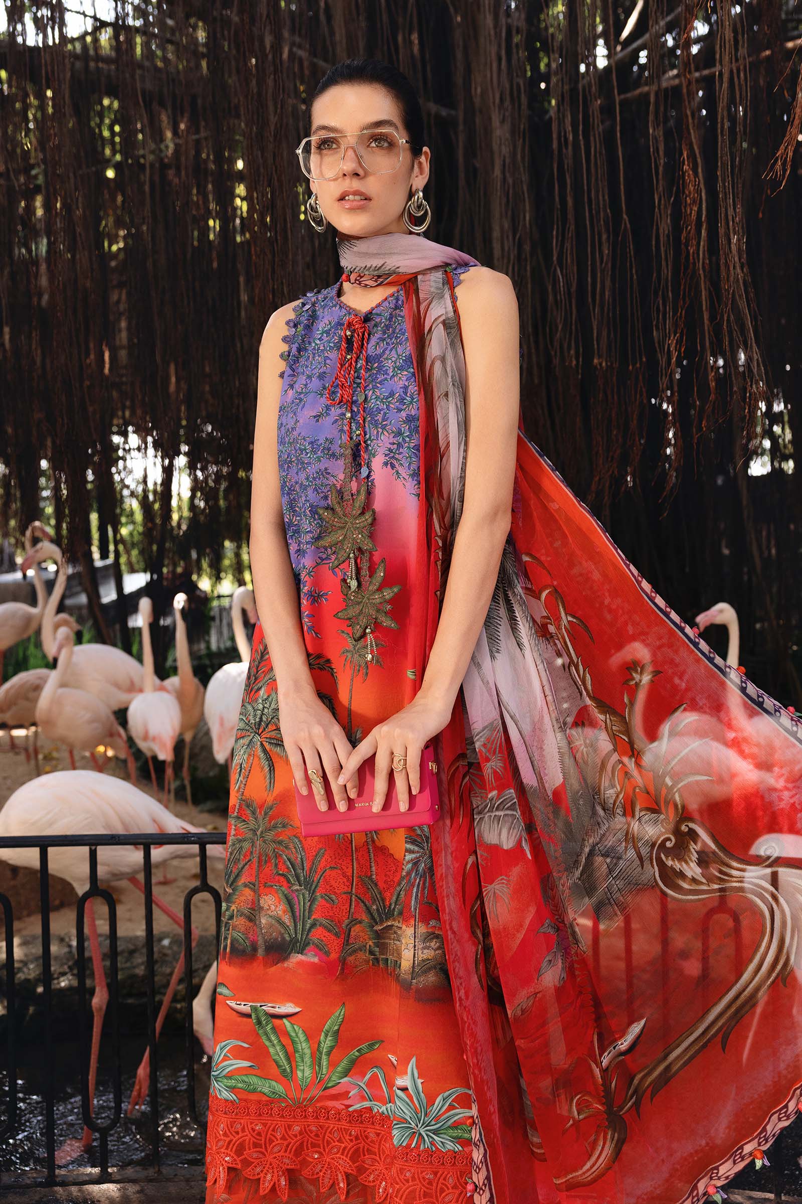 Maria B M Prints 26/Safari Scape/7 B/Red/Chiffon Dupatta