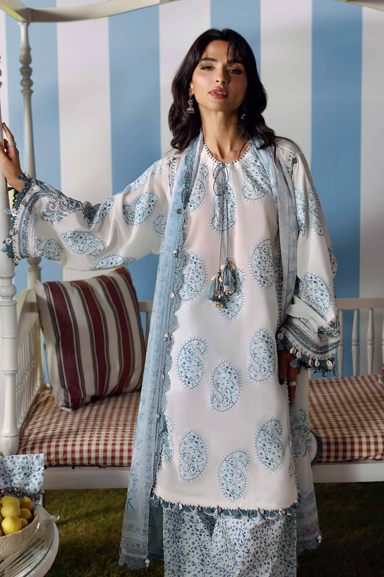 Restocked/Maria B M Prints 26/Vol 2/13A/White &Blue