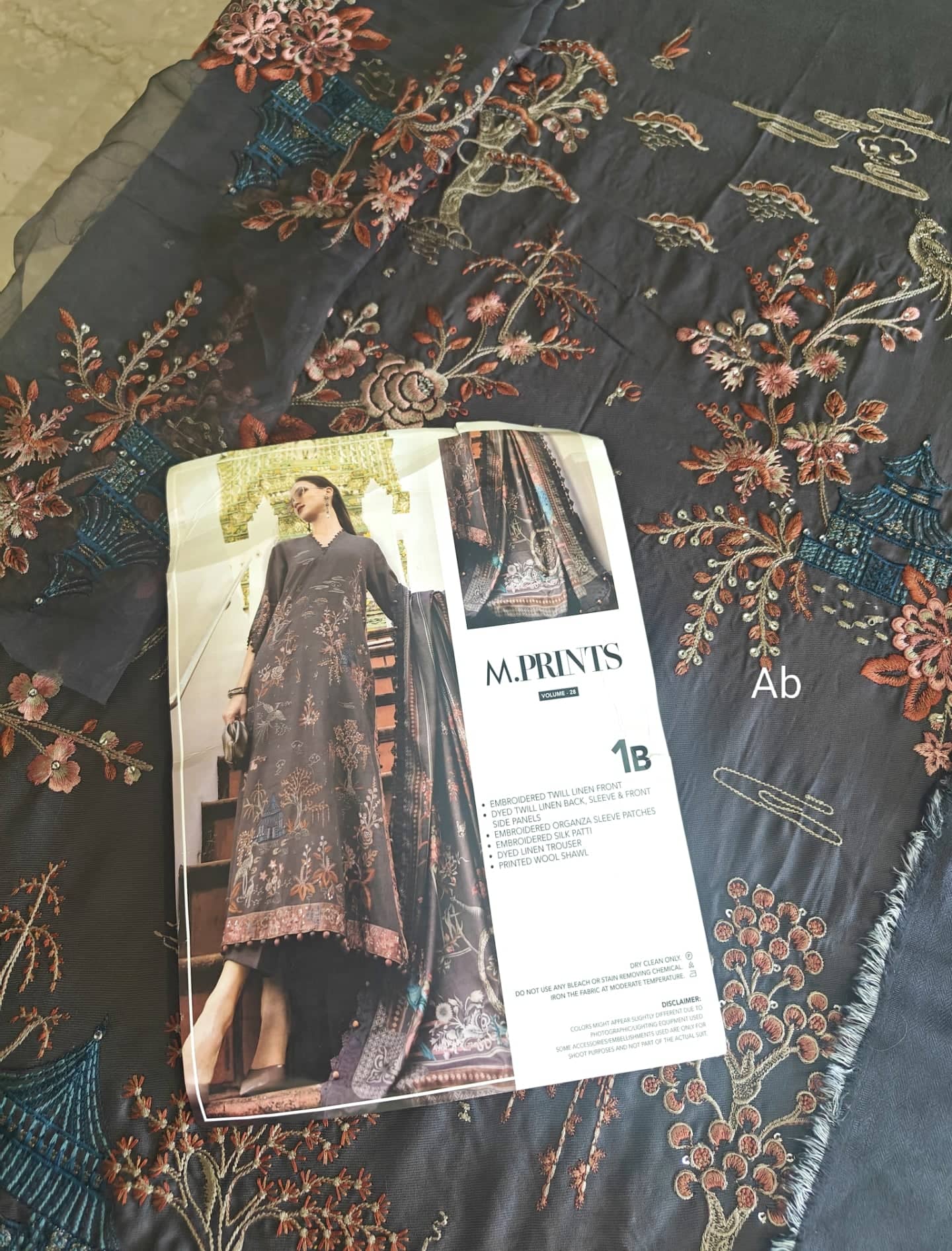 Maria B M Prints open pics Open Pic/Maria B M Prints 25/Vol 2/1B/Winter Edit/Grey/Twill Linen/Wool Shawl