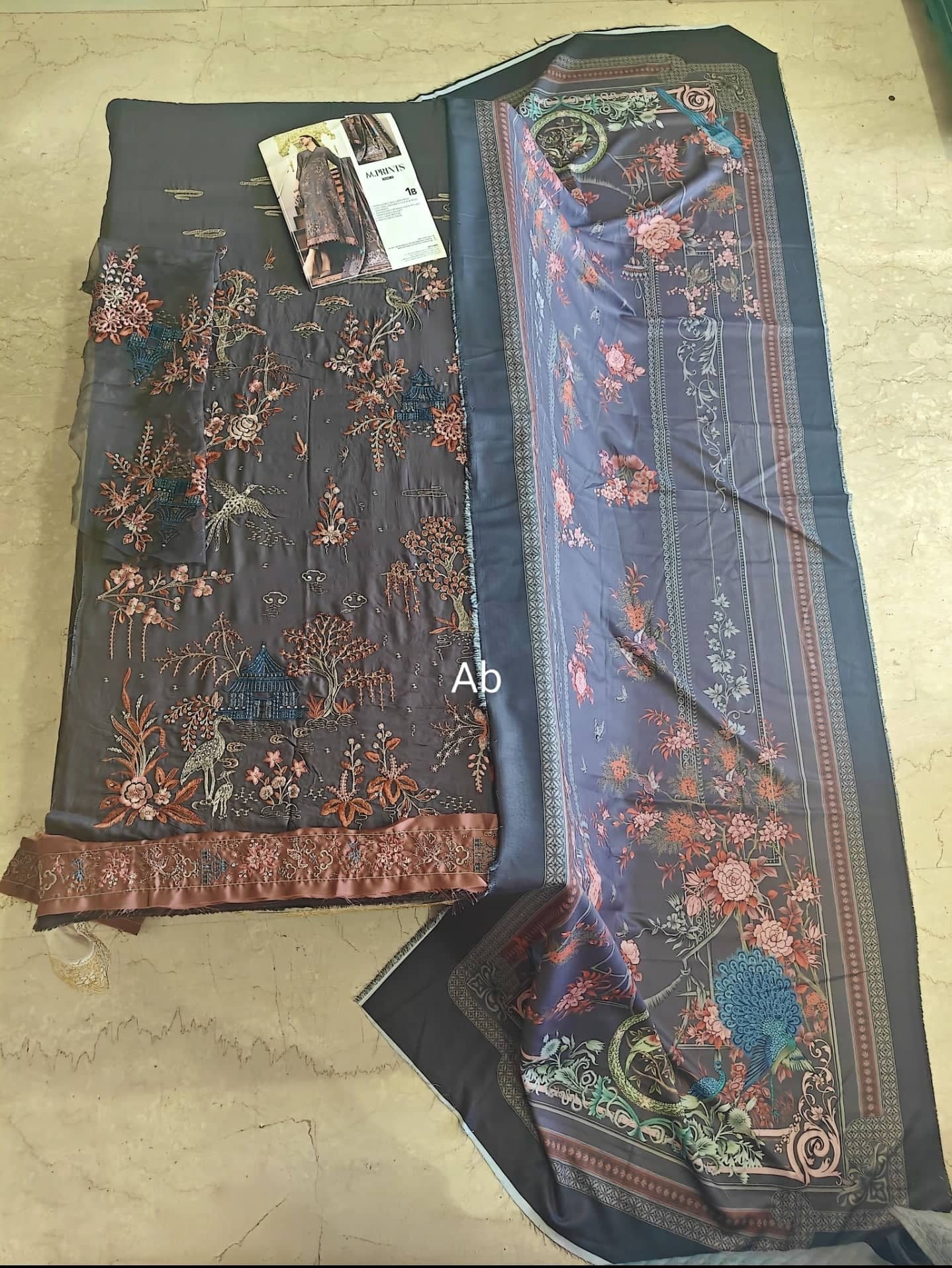 Maria B M Prints open pics Open Pic/Maria B M Prints 25/Vol 2/1B/Winter Edit/Grey/Twill Linen/Wool Shawl