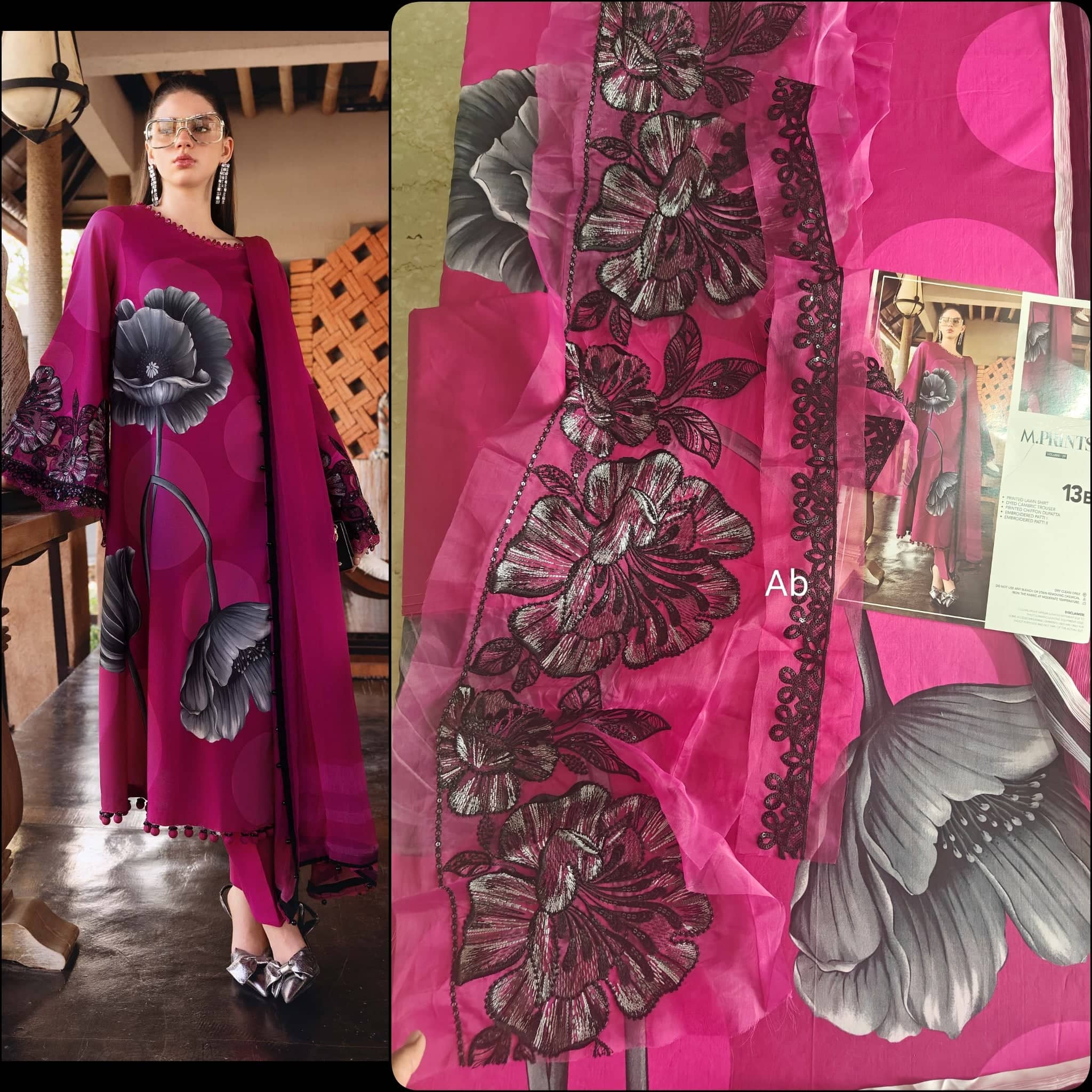 Open Pic/Maria B M Prints 26/Safari Scape/13B/Pink/Chiffon Dupatta