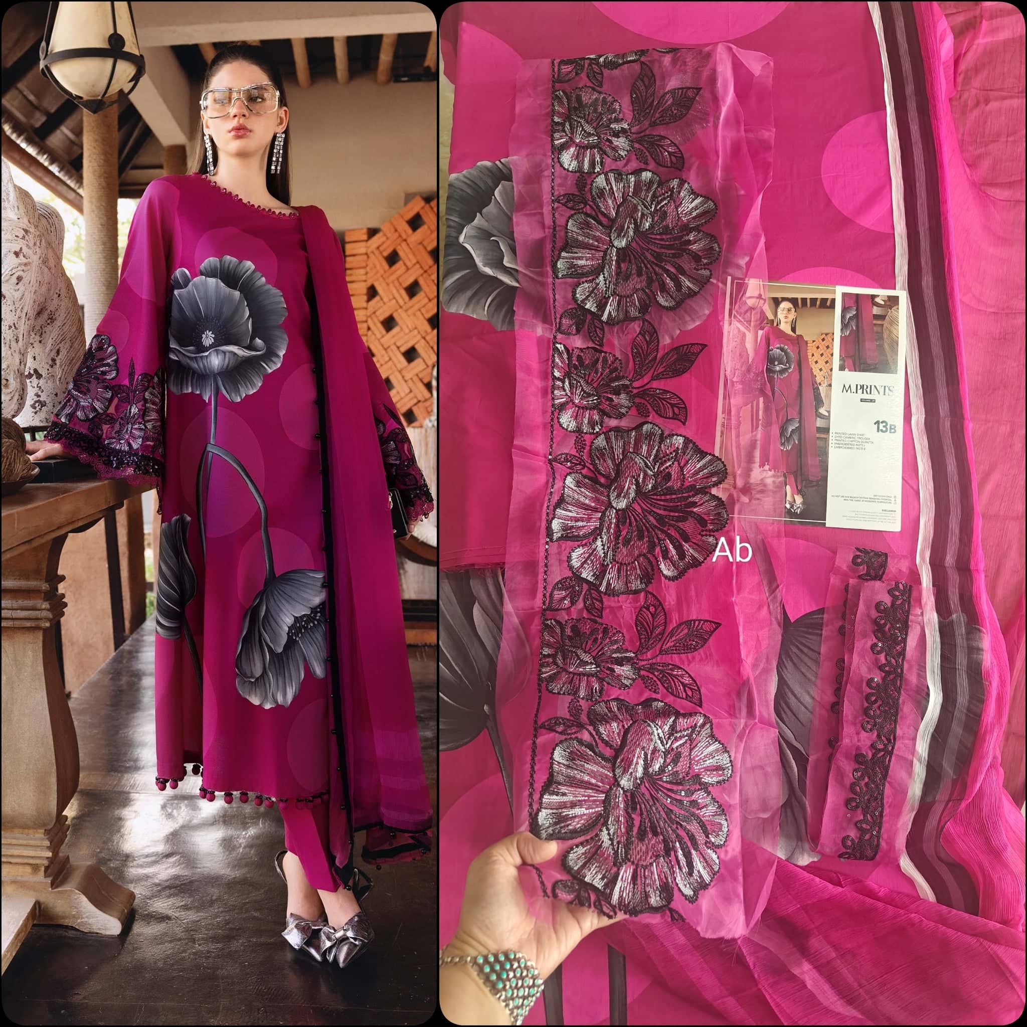Open Pic/Maria B M Prints 26/Safari Scape/13B/Pink/Chiffon Dupatta