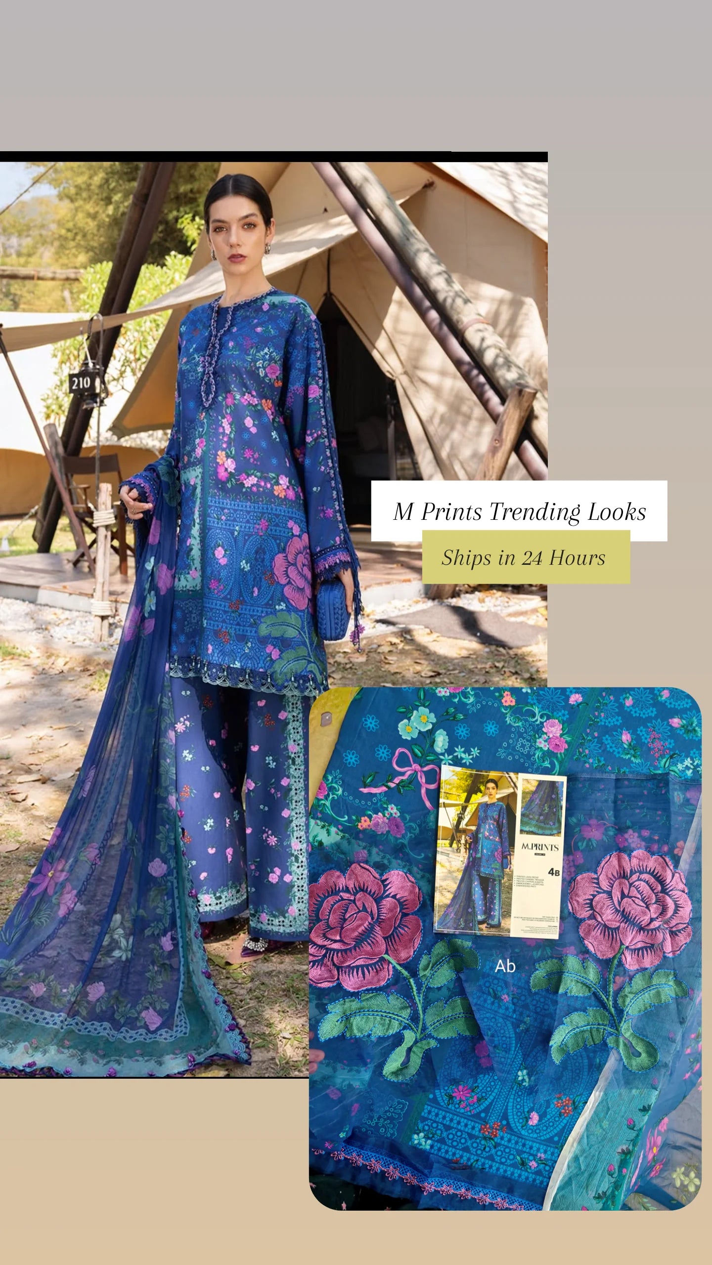 Open Pic/Maria B M Prints 26/Safari Scape/4B/Blue/Chiffon Dupatta