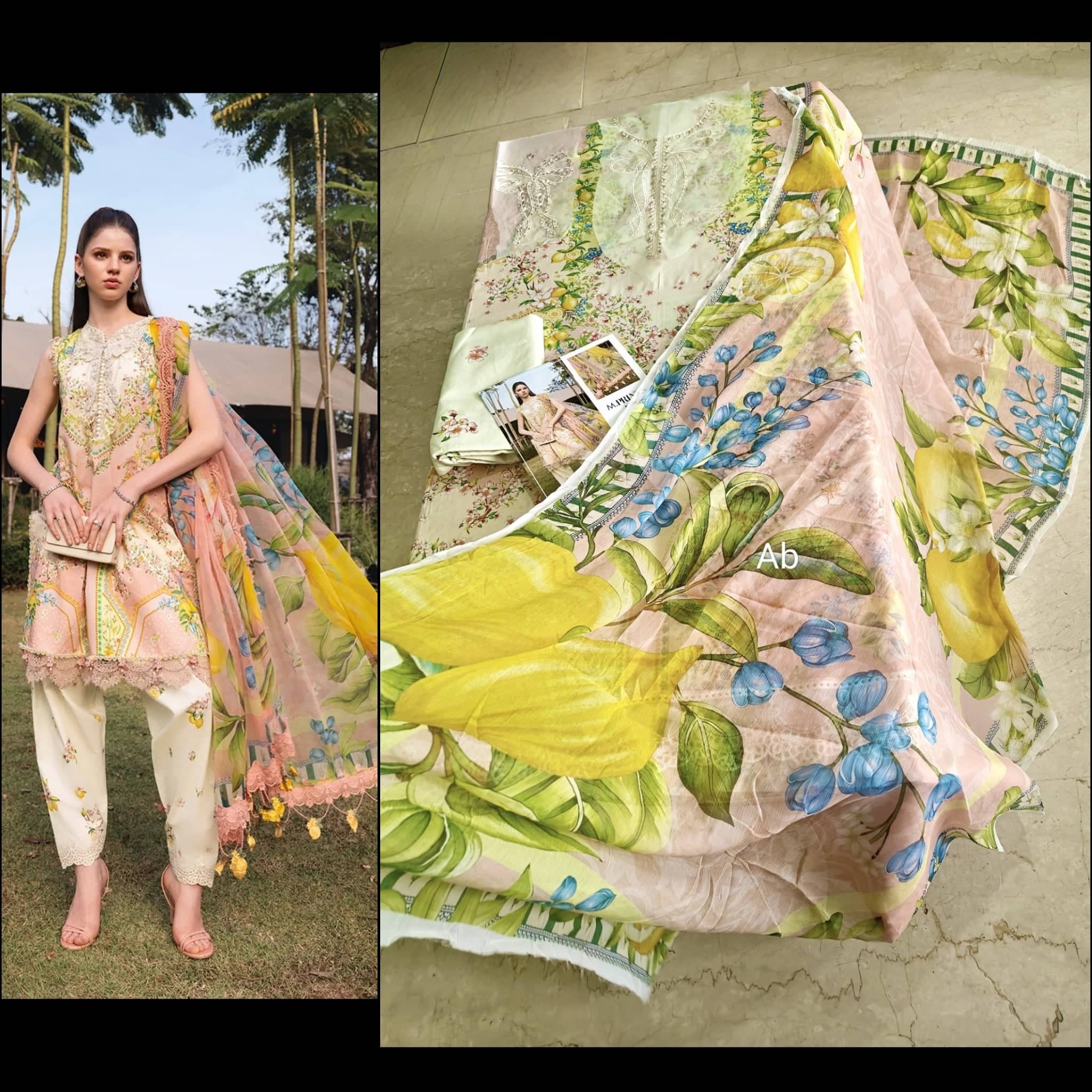 Open Pic/Maria B M Prints 26/Safari Scape/9 A/Lemon Yellow/Chiffon Dupatta