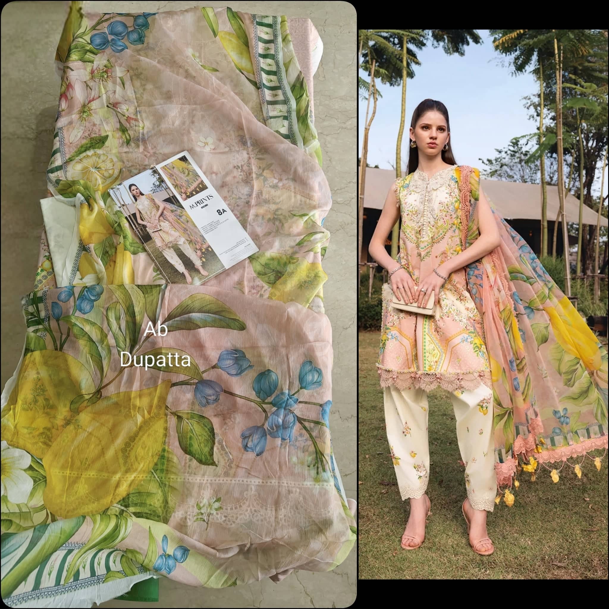 Open Pic/Maria B M Prints 26/Safari Scape/9 A/Lemon Yellow/Chiffon Dupatta