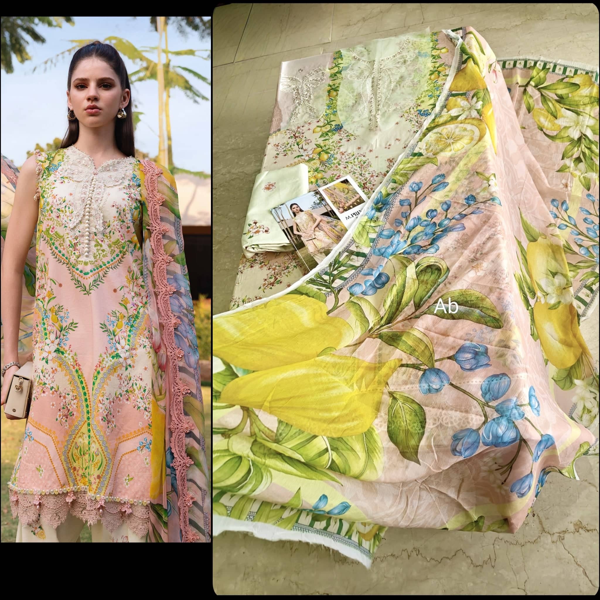 Open Pic/Maria B M Prints 26/Safari Scape/9 A/Lemon Yellow/Chiffon Dupatta