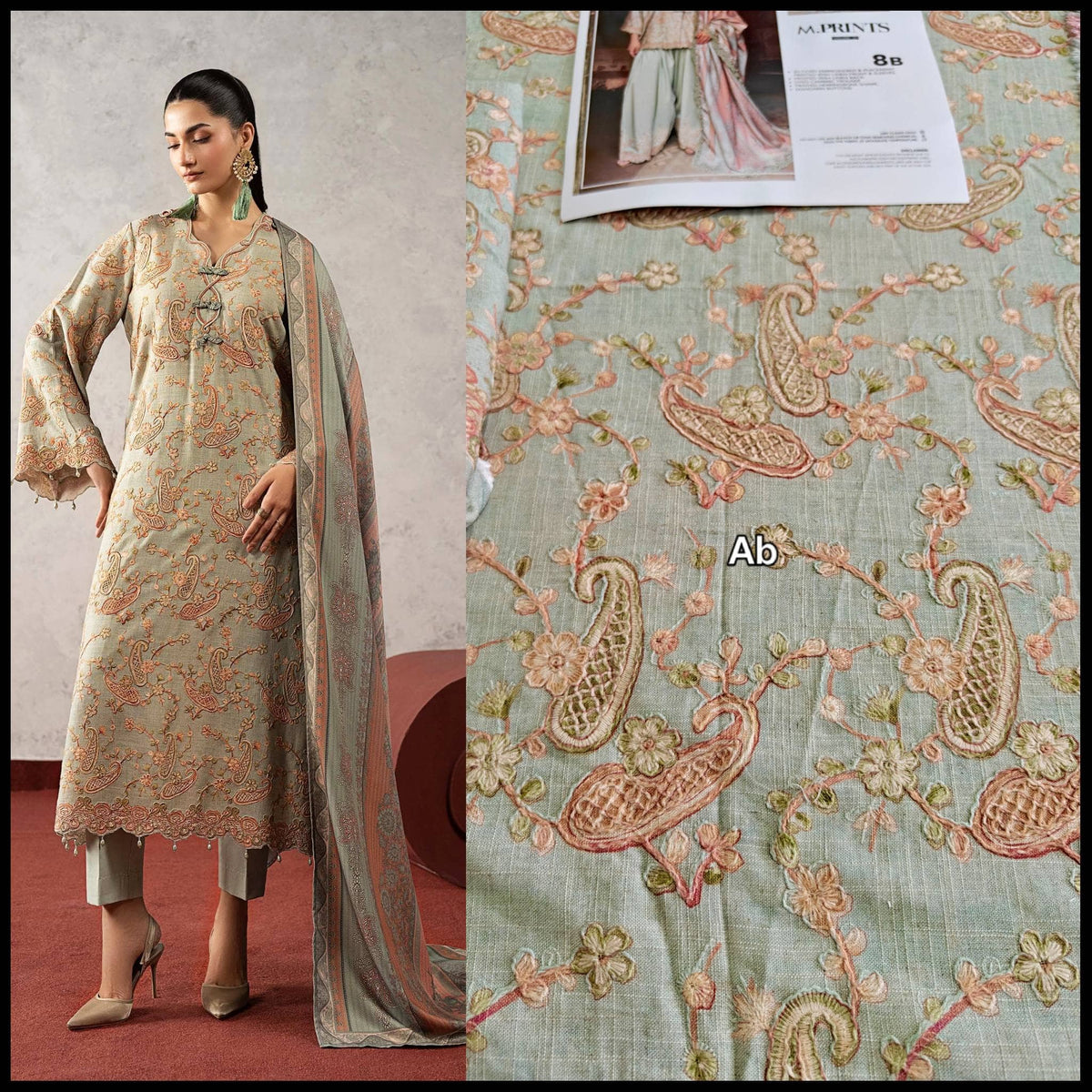 Open Pic/Maria B M Prints/Fall Edit 26/8 B/Irish Linen Suit/Sea Green/Shawl