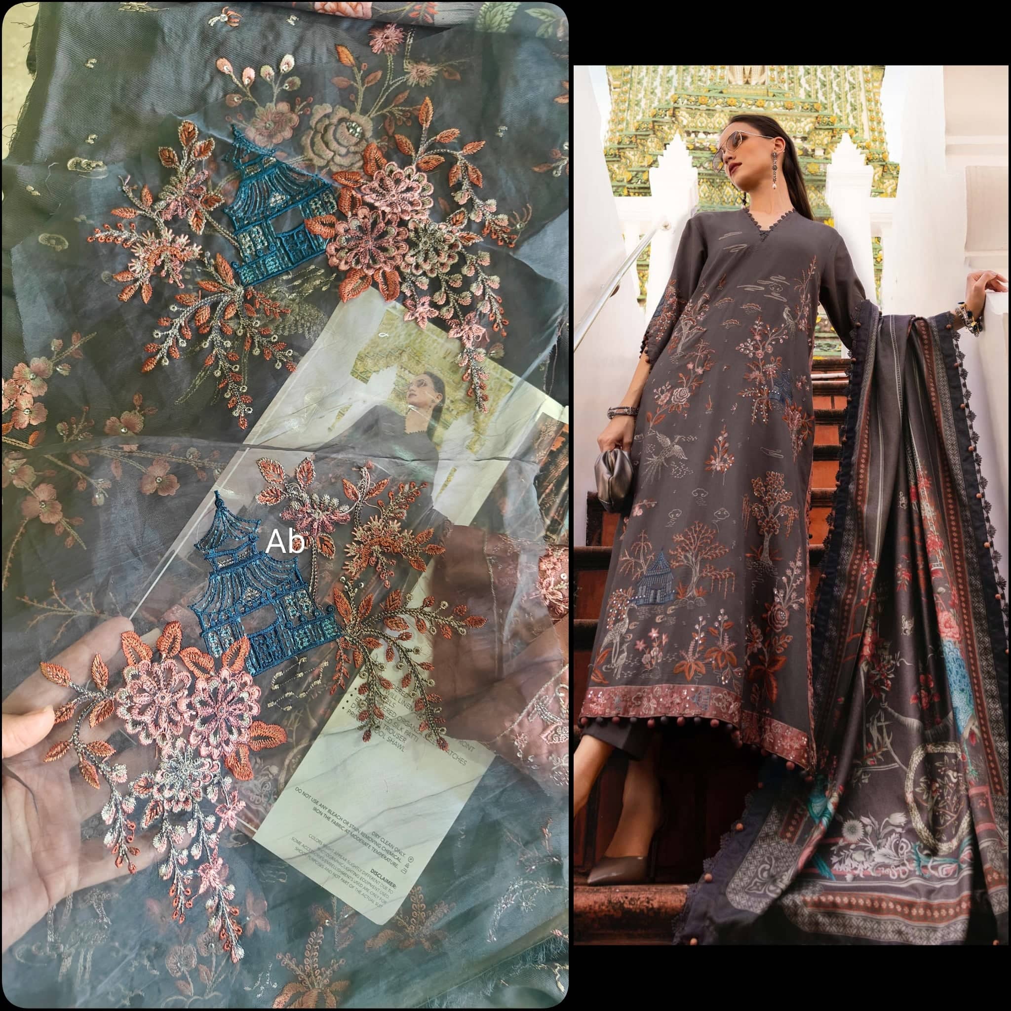 Maria B M Prints Winter Collection Maria B M Prints 25/Vol 2/1B/Winter Edit/Grey/Twill Linen/Wool Shawl
