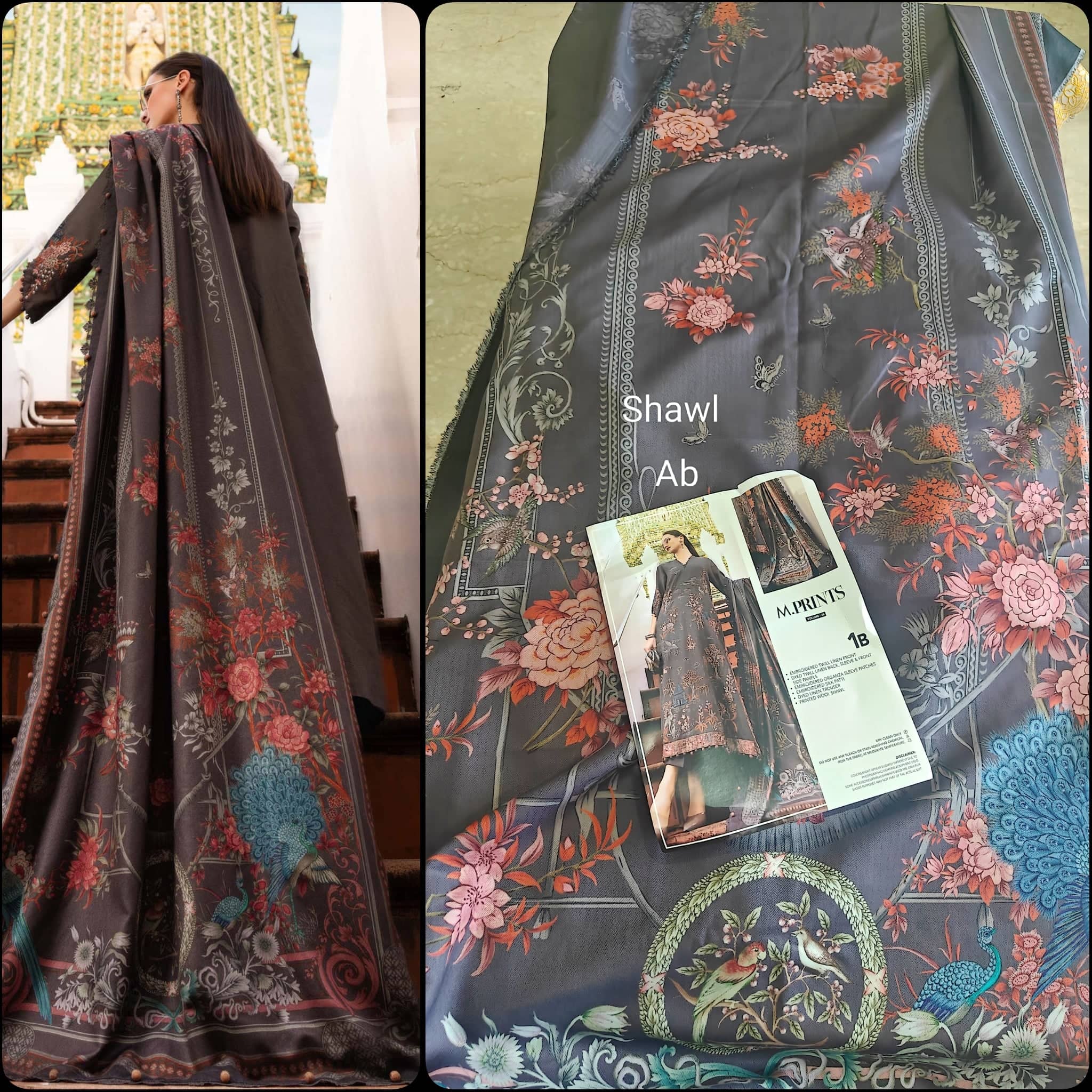 Maria B M Prints Winter Collection Maria B M Prints 25/Vol 2/1B/Winter Edit/Grey/Twill Linen/Wool Shawl