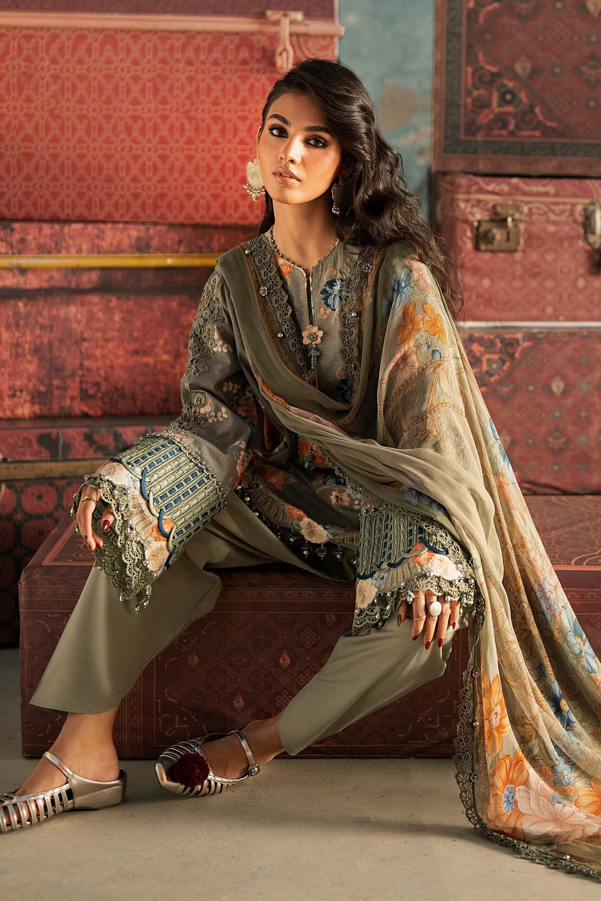 Maria B M Prints/Fall Edit 26/3 A/Cambric/Sage Green