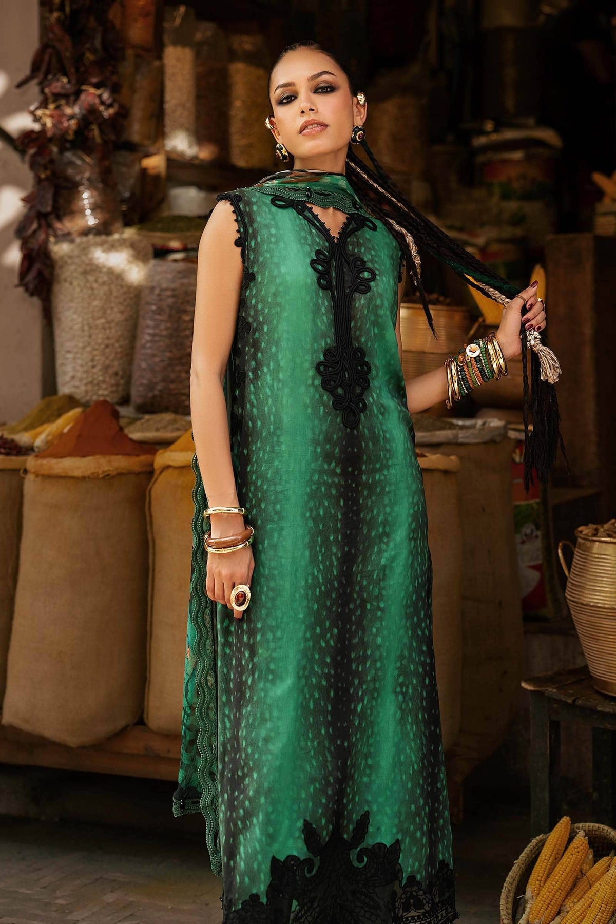 Maria B M Prints/Fall Edit 26/5 B/Linen Suit/Green