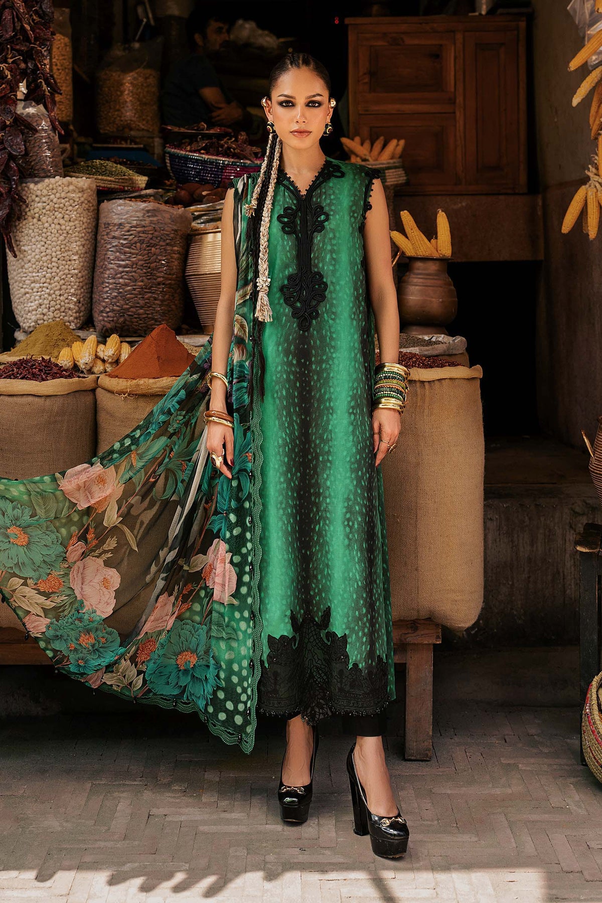 Maria B M Prints/Fall Edit 26/5 B/Linen Suit/Green