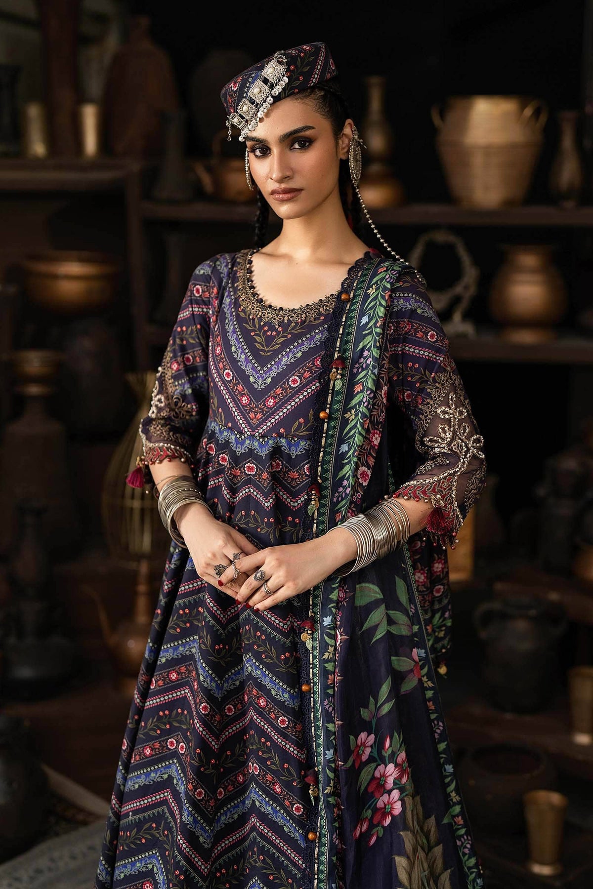 Maria B M Prints/Fall Edit 26/7 A/Cambric/Blue/Silk Dupatta