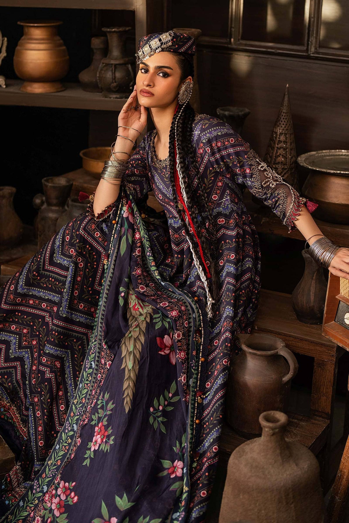 Maria B M Prints/Fall Edit 26/7 A/Cambric/Blue/Silk Dupatta