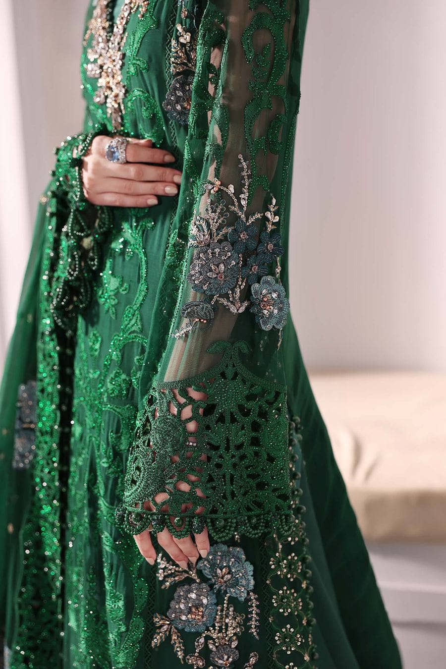 Maria B Mbroidered 25/Crystal Embedded/Emerald Green
