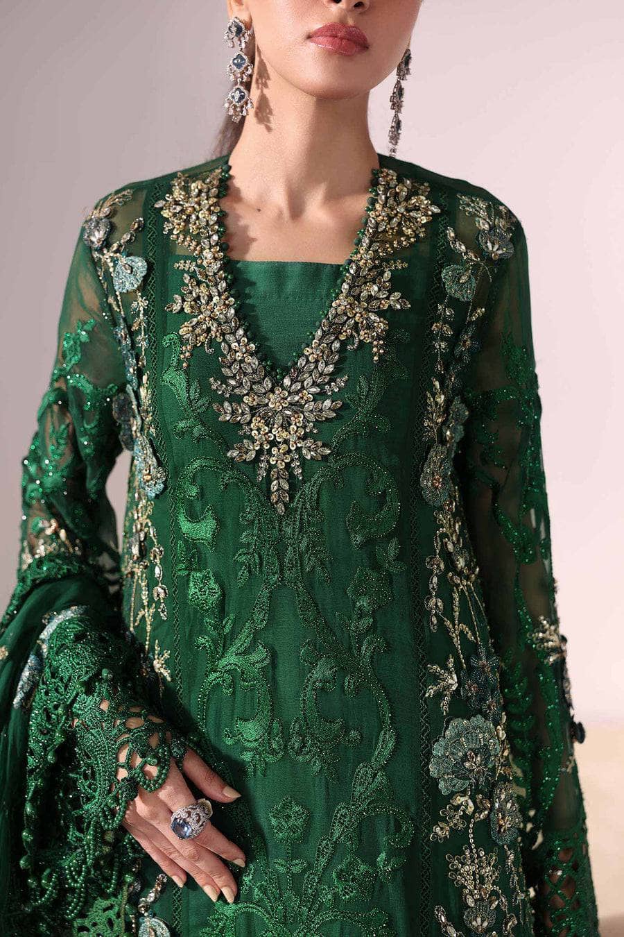 Maria B Mbroidered 25/Crystal Embedded/Emerald Green